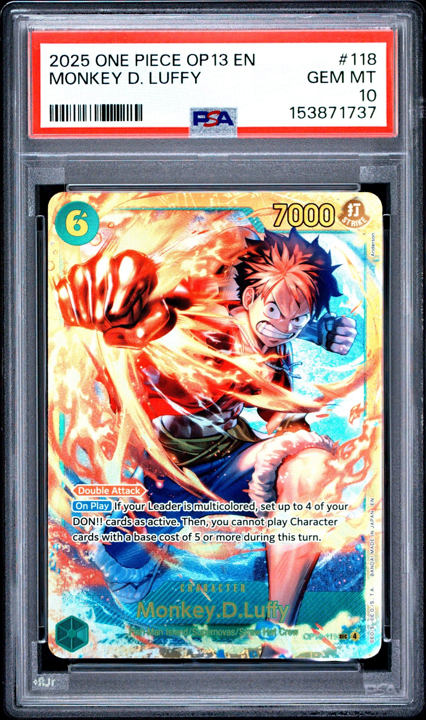 2025 One Piece Op13-Carrying On His Will #118 Monkey D. Luffy PSA 10