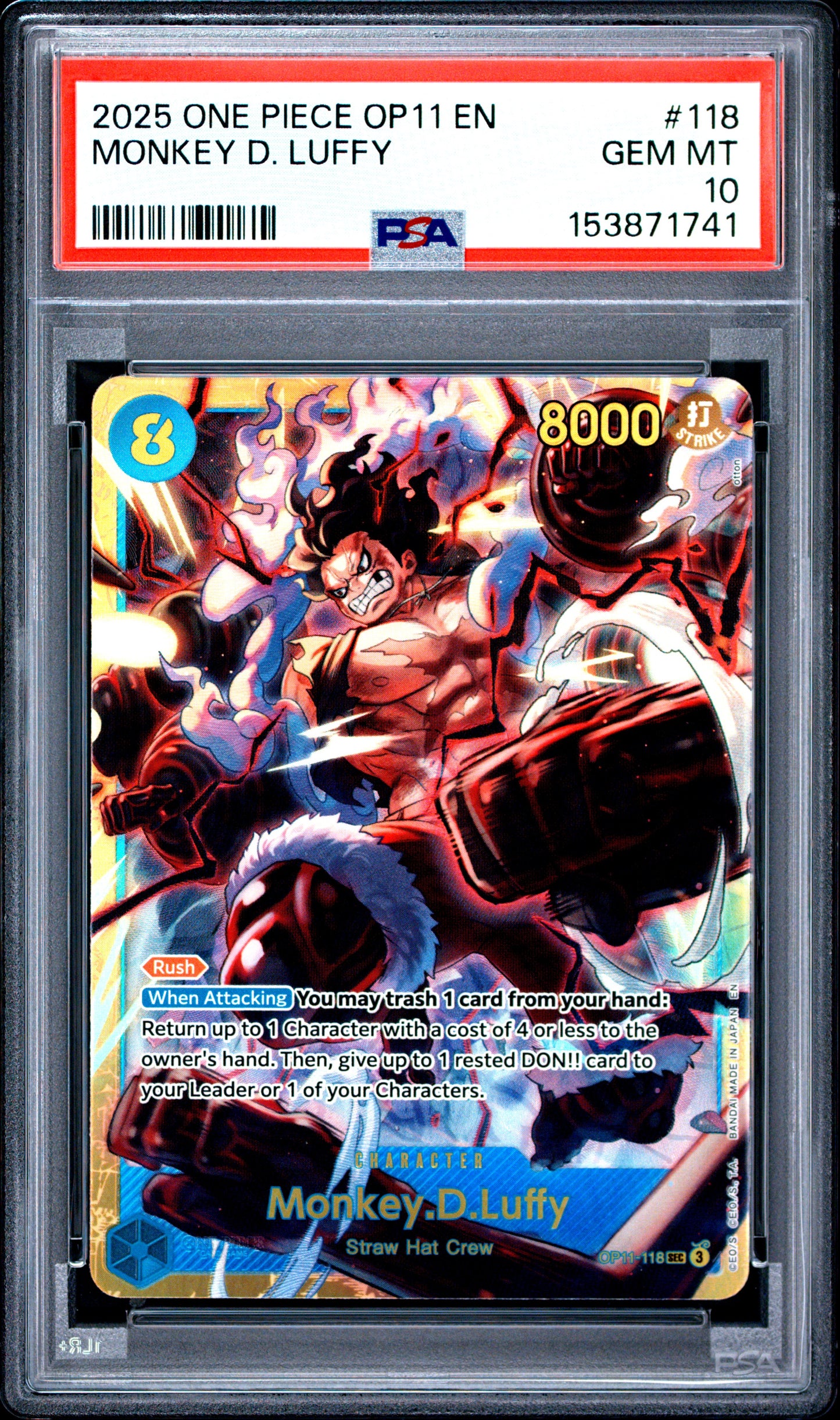 2025 One Piece Op11-A Fist Of Divine Speed #118 Monkey D. Luffy PSA 10