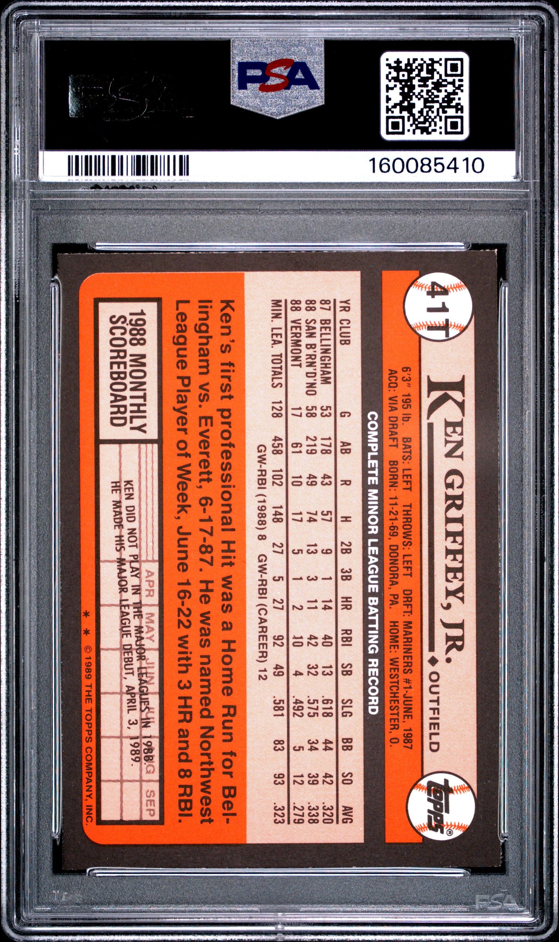 1989 Topps Traded #41T Ken Griffey Jr. RC PSA 8