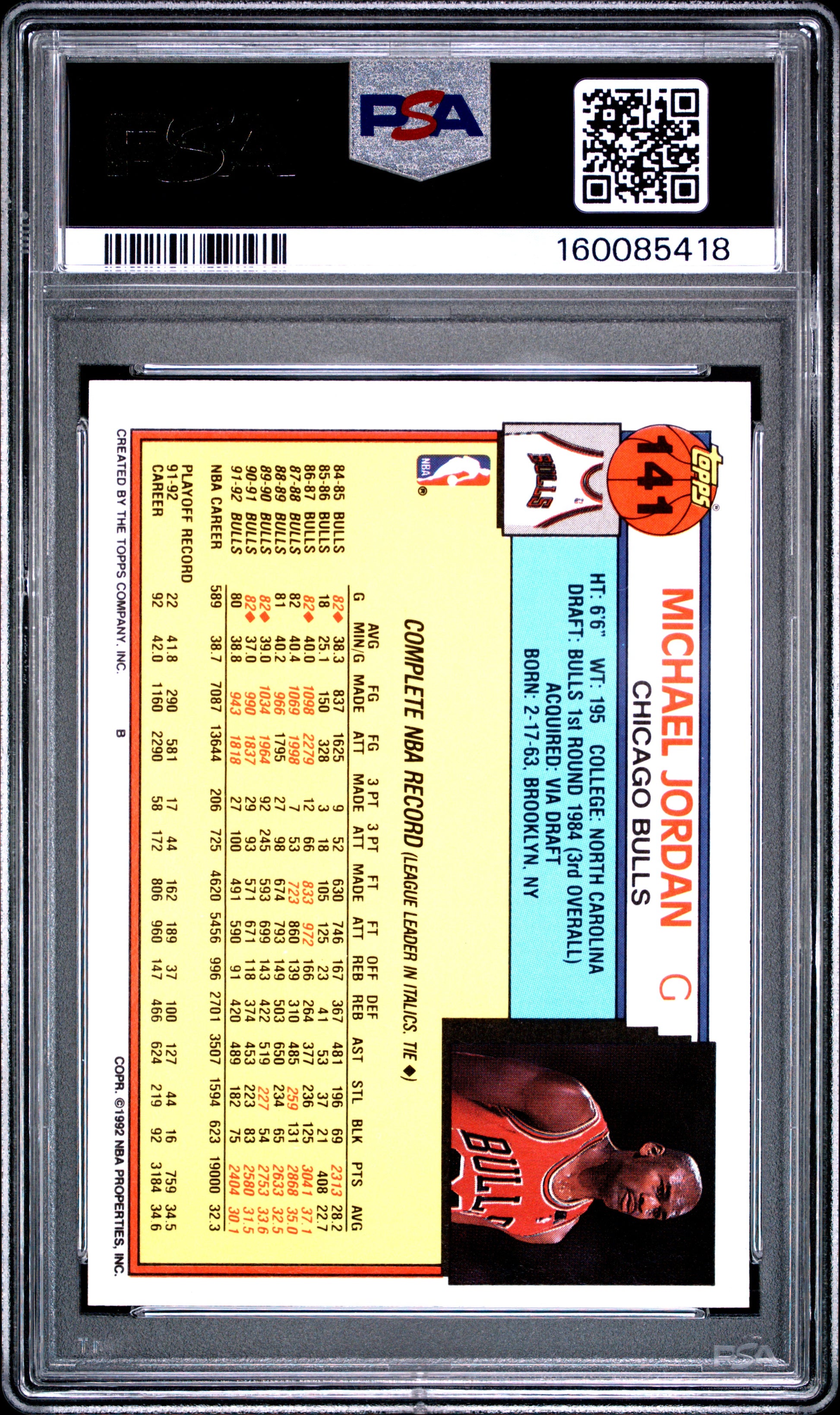1992 Topps #141 Michael Jordan PSA 9 (5418)