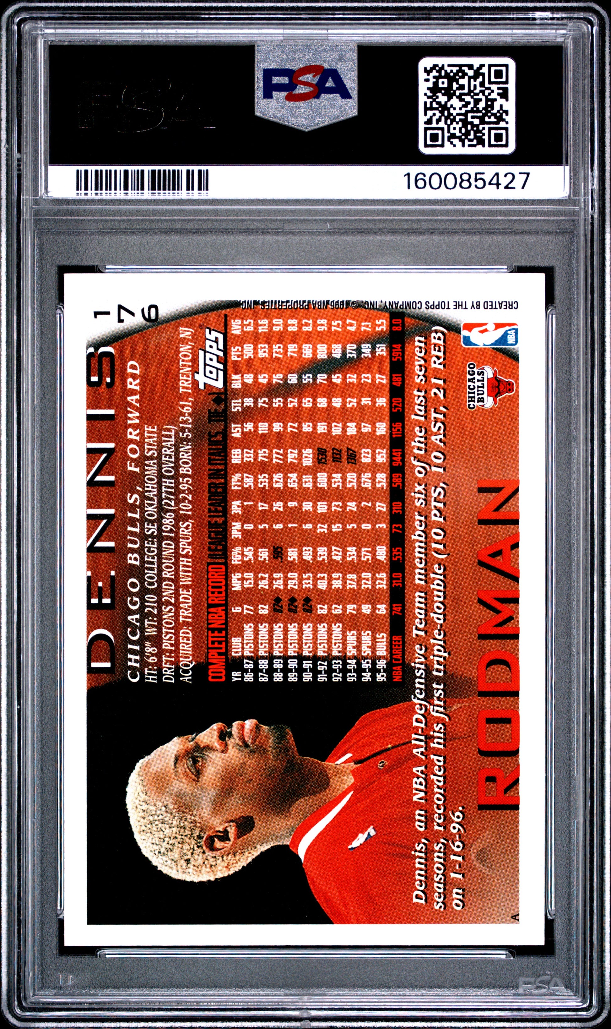 1996 Topps #176 Dennis Rodman w/Jordan in Background PSA 10