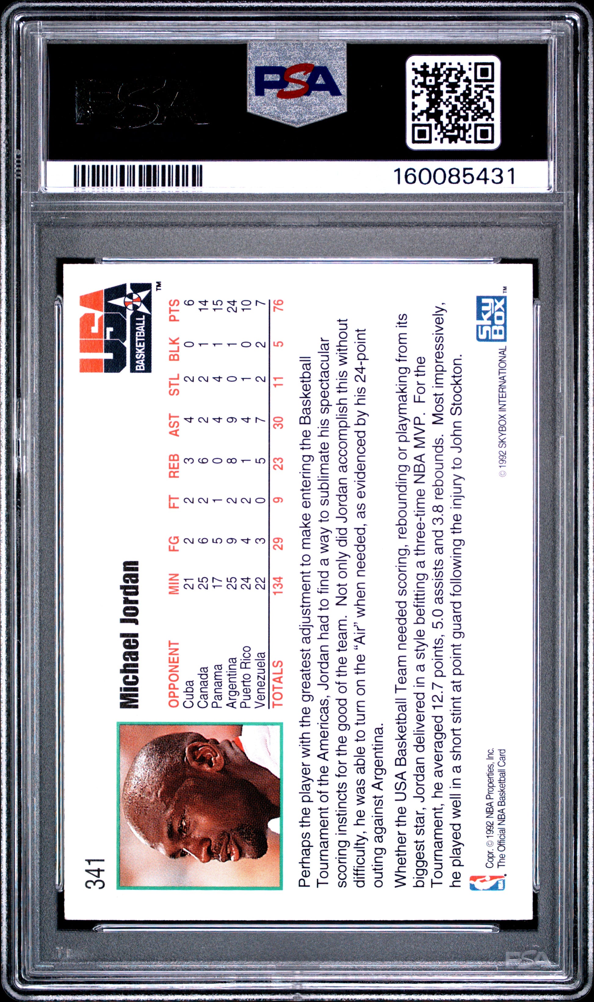 1992 Hoops #341 Usa Michael Jordan PSA 9