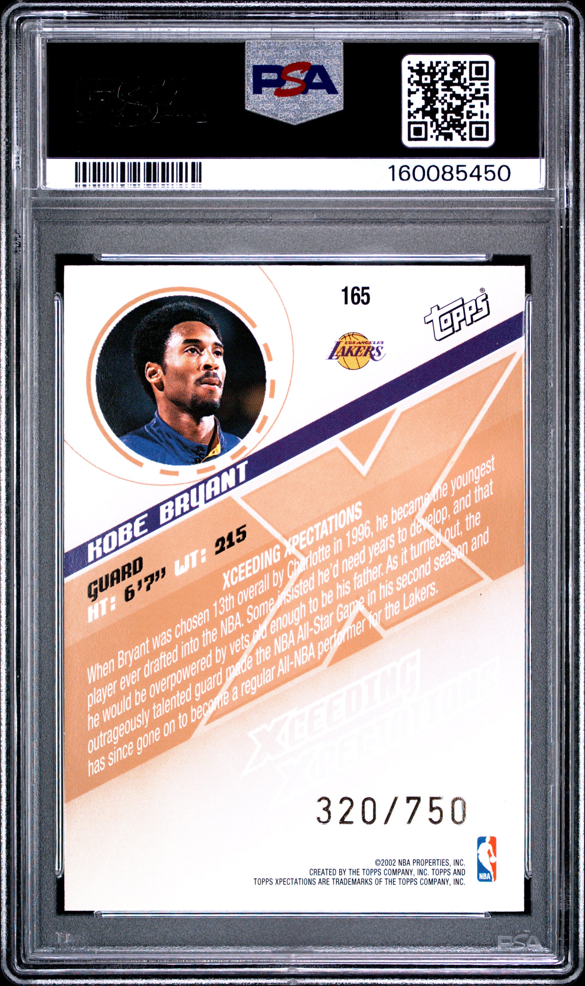 2002 Topps Xpectations #165 Kobe Bryant #'d /750 PSA 8