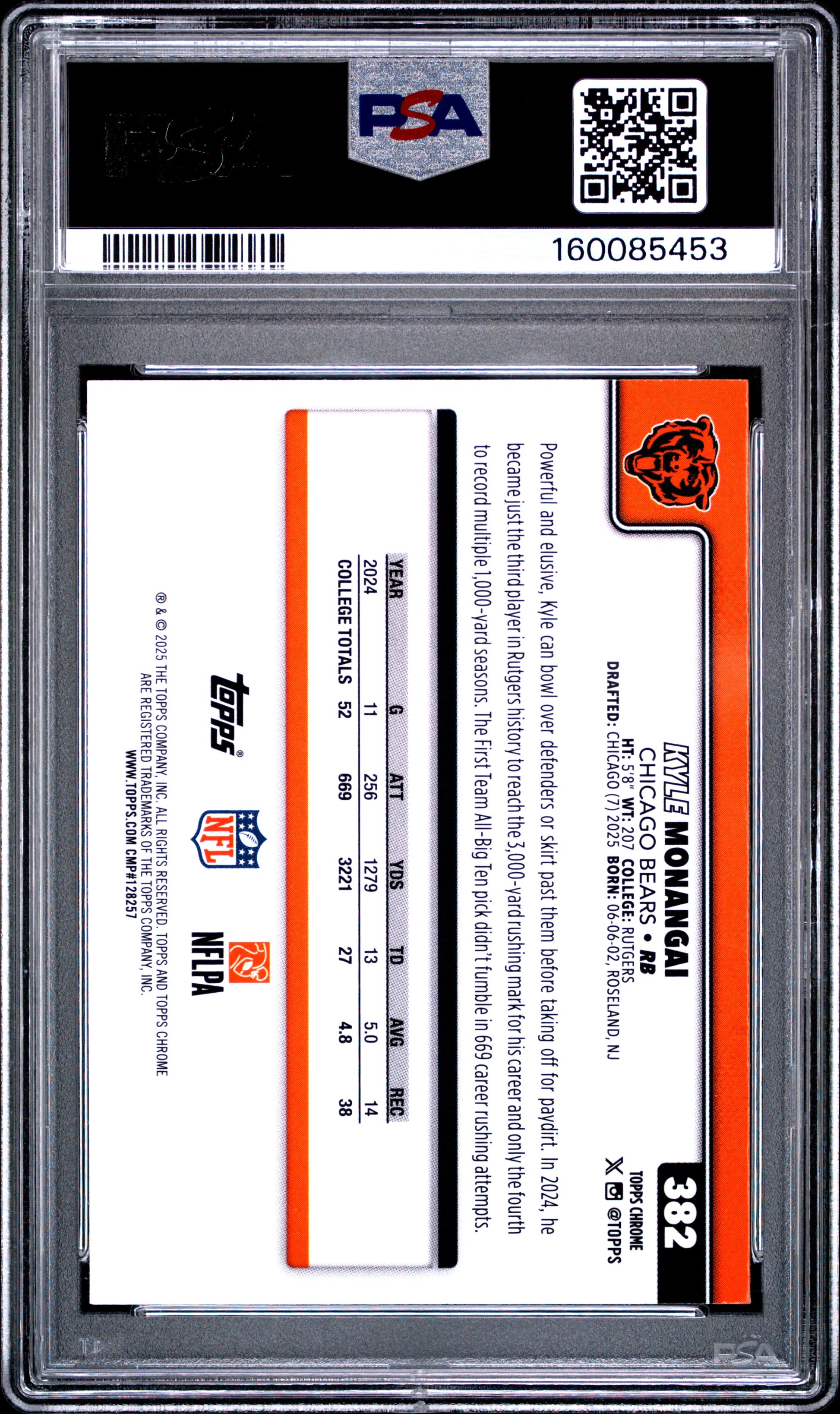 2025 Topps Chrome #382 Pulsar Kyle Monangai RC PSA 10