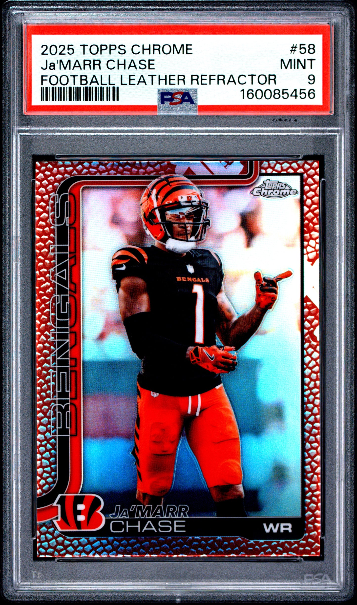 2025 Topps Chrome #58 Football Leather Refractor Ja'Marr Chase PSA 9