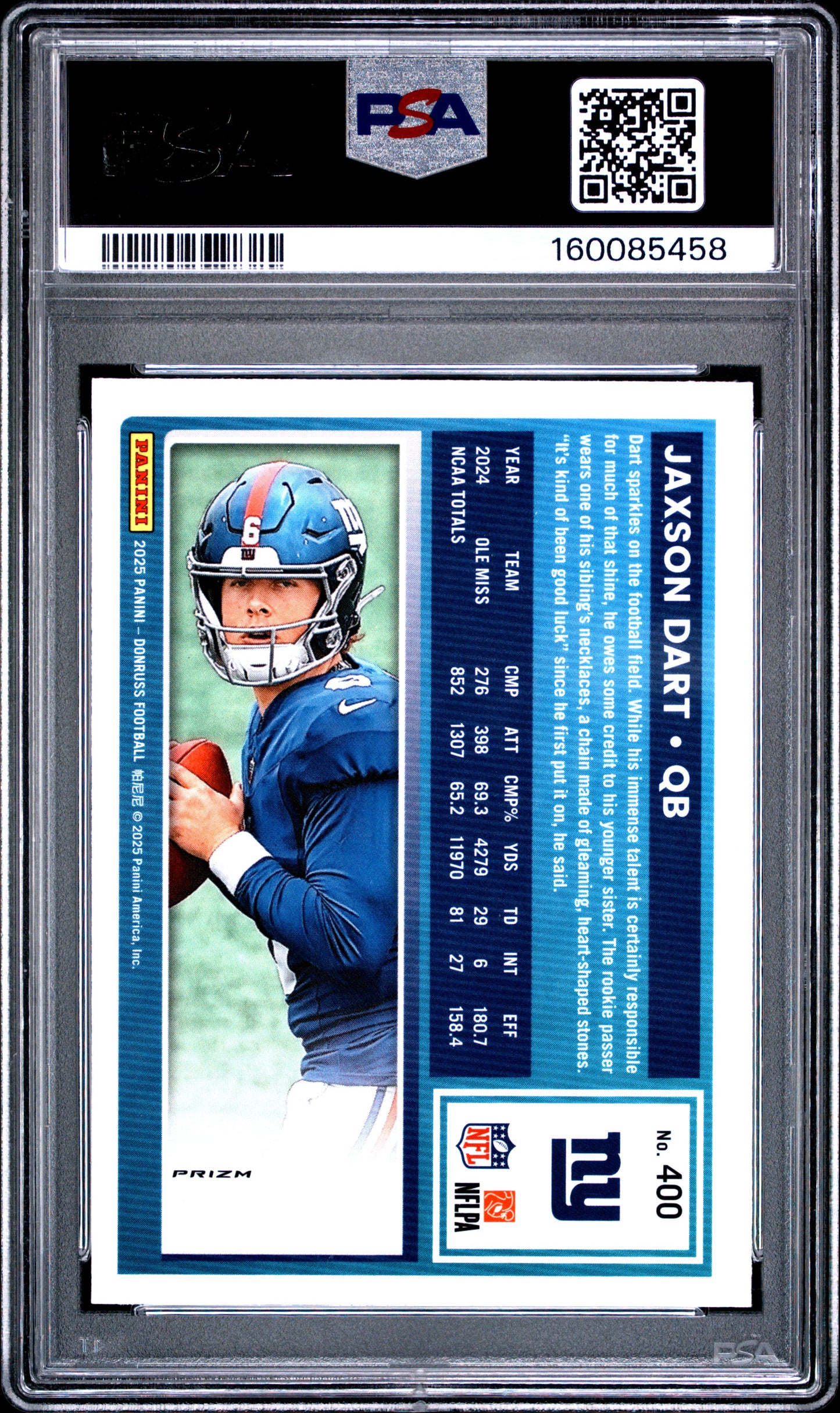 2025 Panini Donruss #400 Optic Preview-Red Wave Jaxson Dart RC PSA 8
