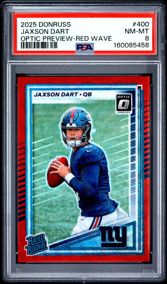 2025 Panini Donruss #400 Optic Preview-Red Wave Jaxson Dart RC PSA 8