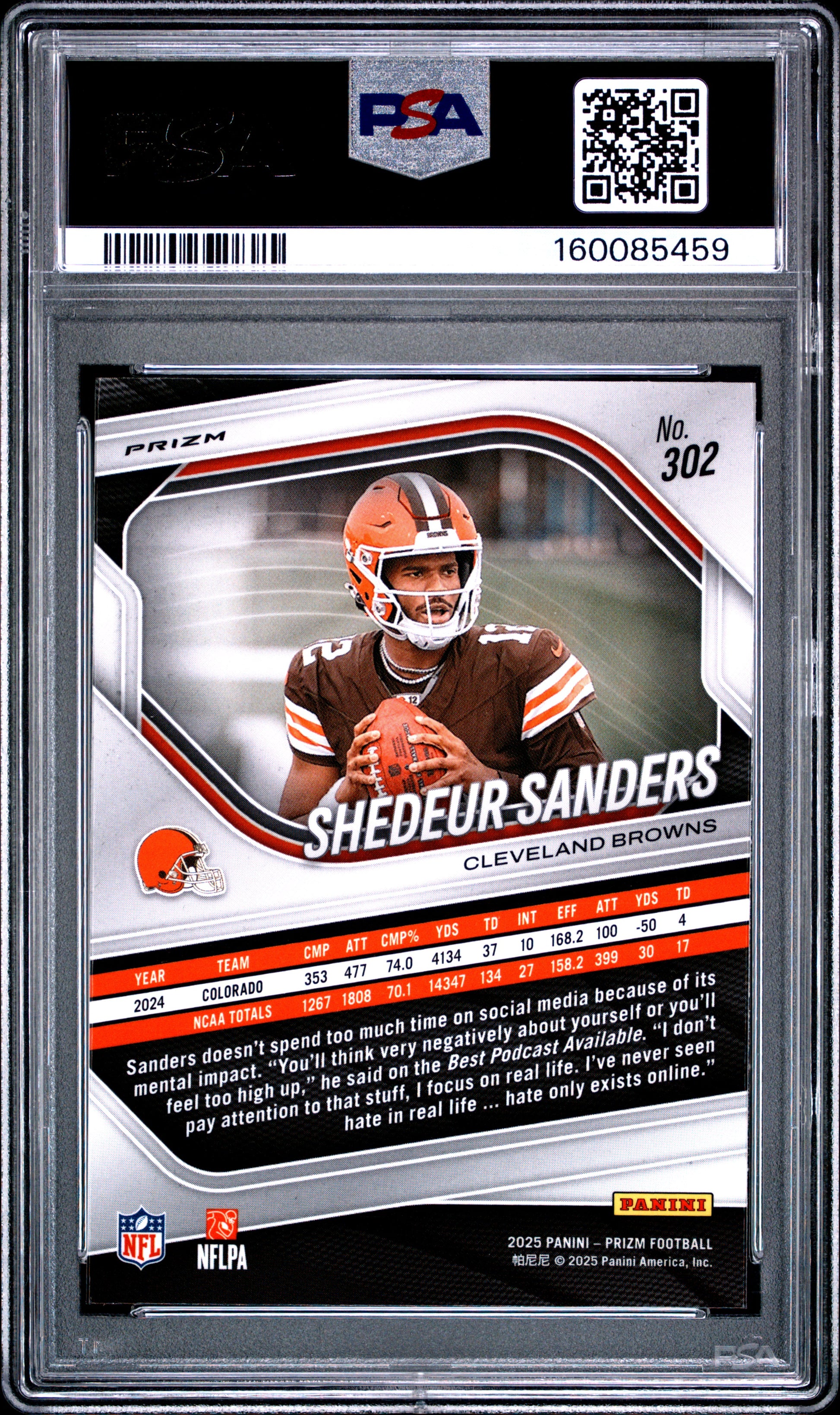 2025 Panini Prizm #302 Silver Prizm Shedeur Sanders RC PSA 10