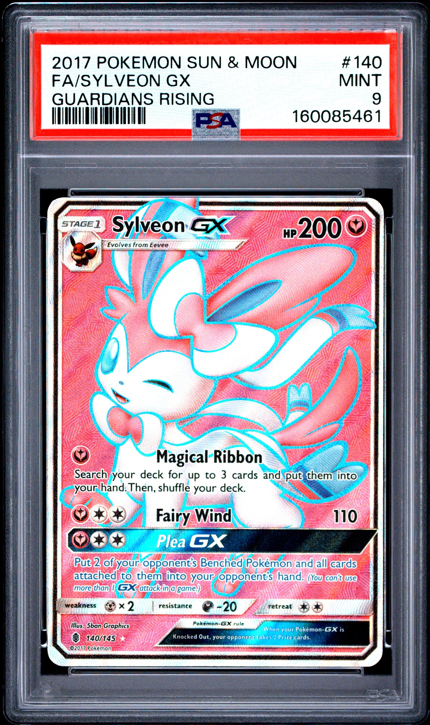 2017 Pokemon Sun & Moon Guardians Rising #140 Full Art Sylveon Gx PSA 9