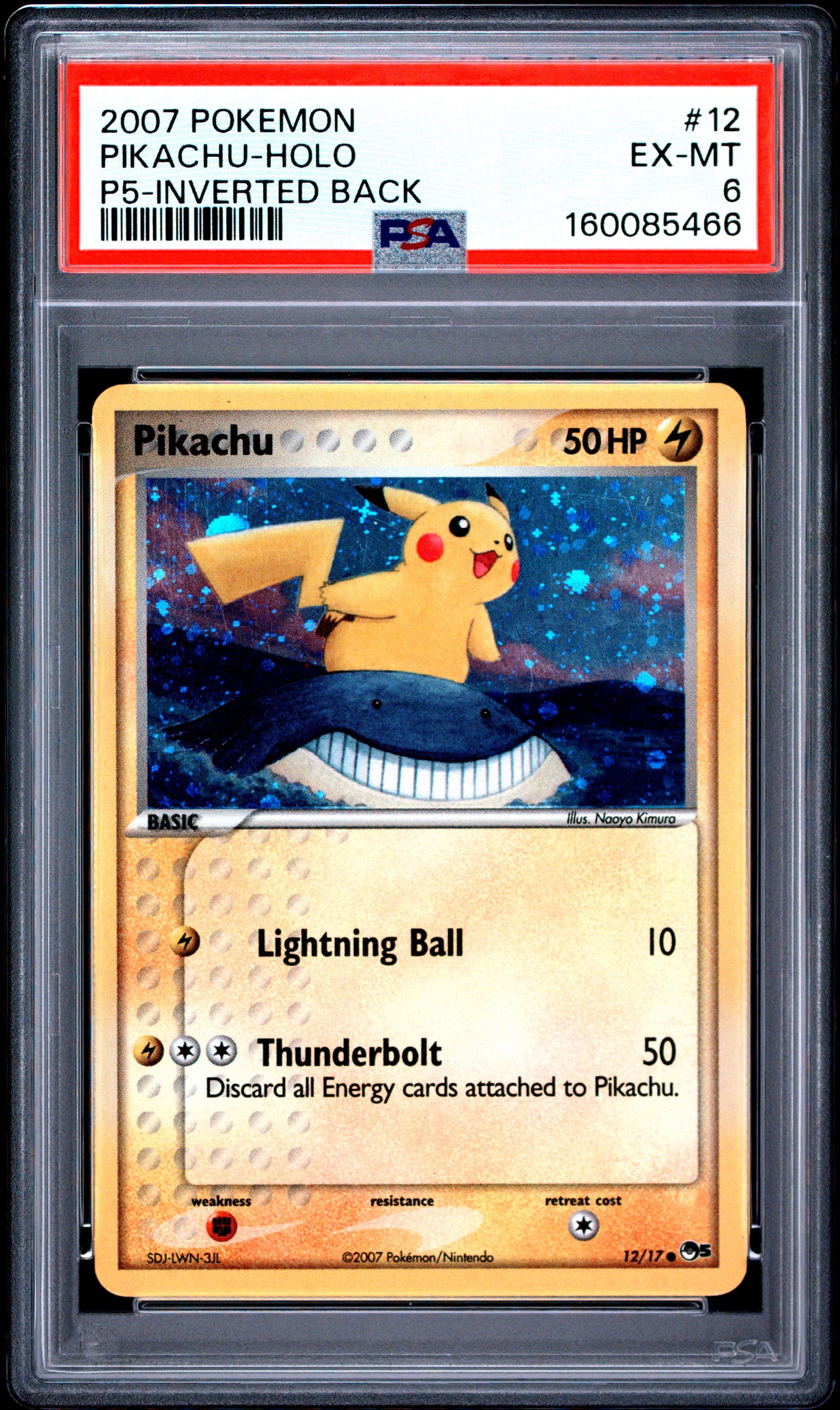 2007 Pokemon Pop Series 5 #12 P5-Inverted Back Pikachu-Holo PSA 6