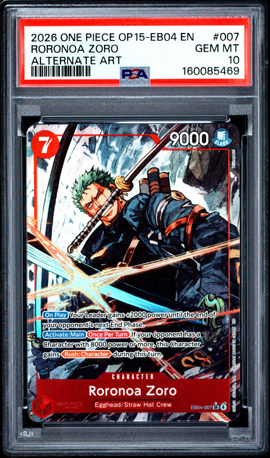 2026 One Piece Op15-Eb04-Adv. On Kami's Island #007 Alt. Art Roronoa Zoro PSA 10