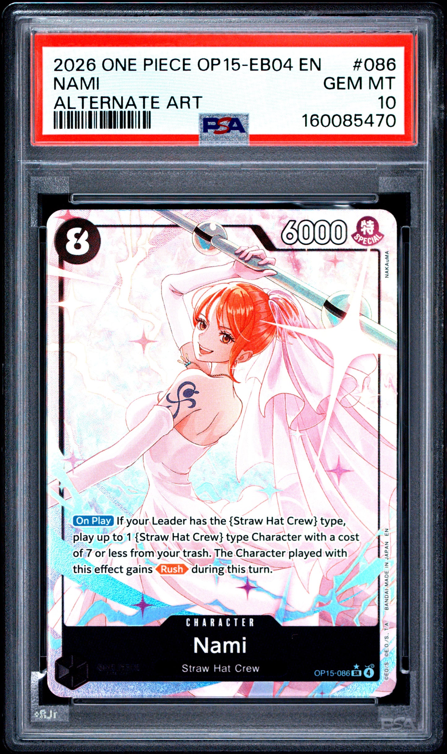 2026 One Piece Op15-Eb04-Adventure On Kami's Island #086 Alt. Art Nami PSA 10