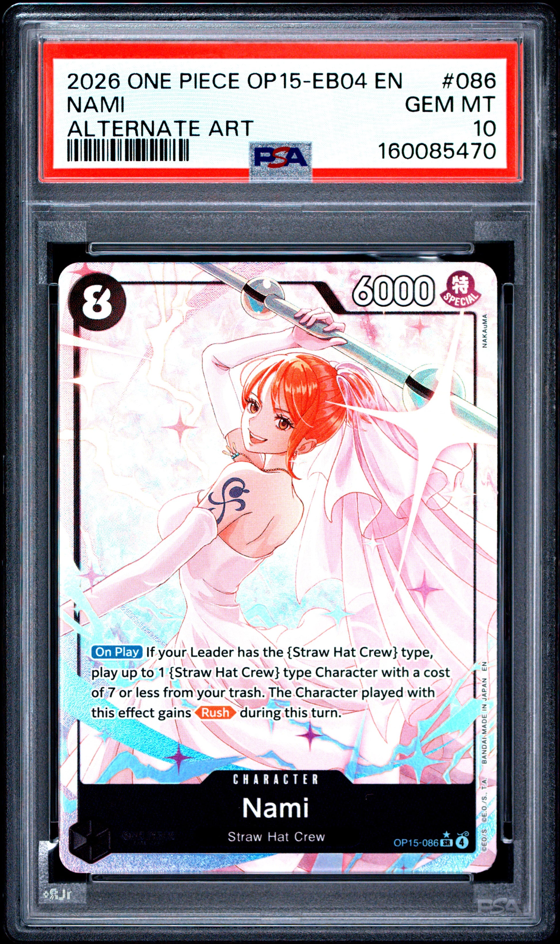 2026 One Piece Op15-Eb04-Adventure On Kami's Island #086 Alt. Art Nami PSA 10