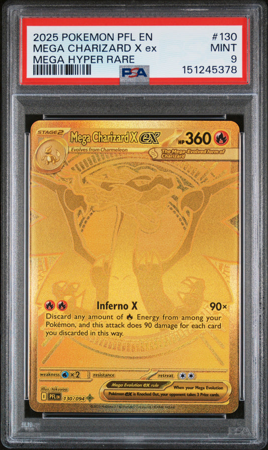 2025 Pokemon Pfl En-Phantasmal Flames #130 Mega Charizard X Ex PSA 9