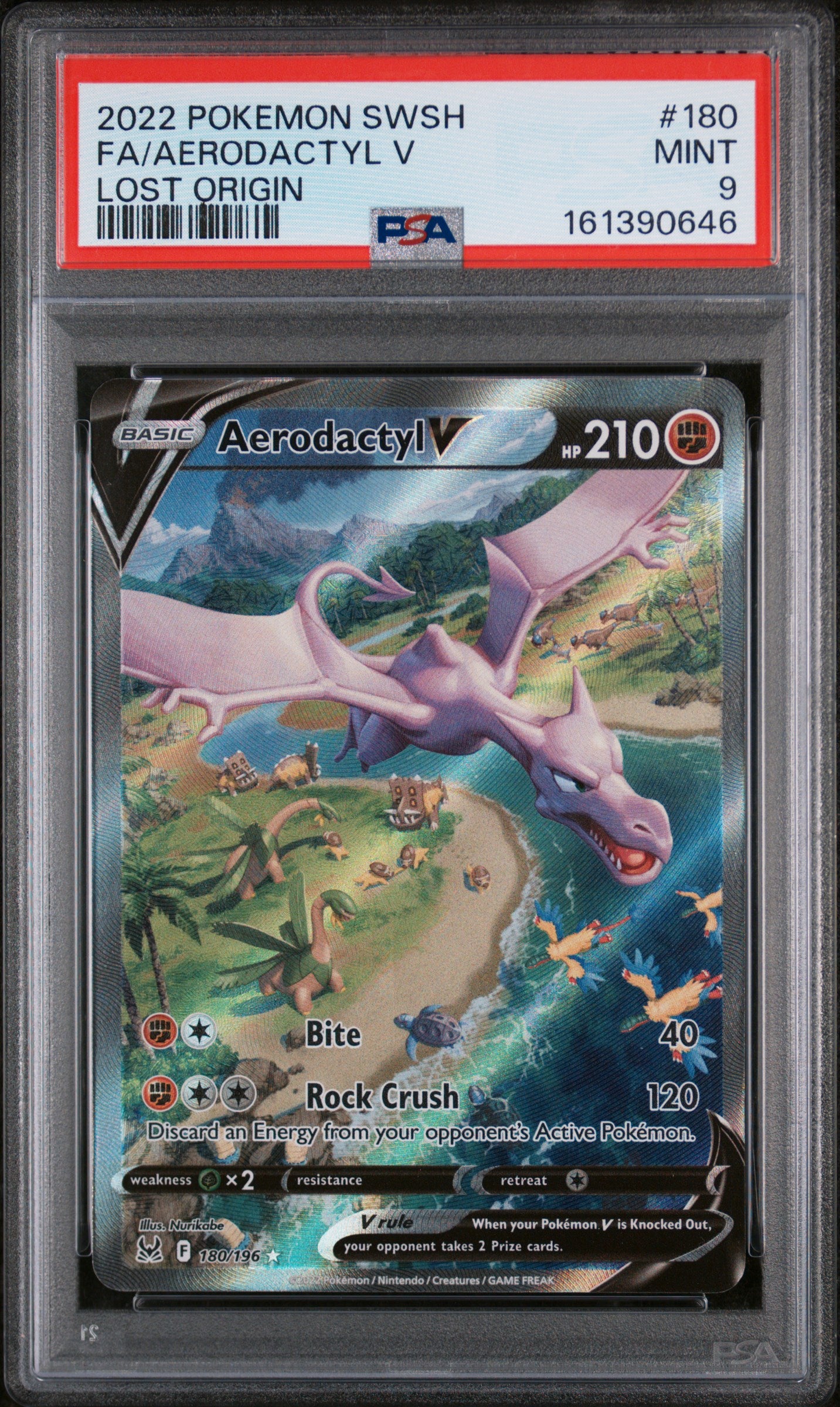 2022 Pokemon Sword & Shield Lost Origin #180 Aerodactyl V PSA 9
