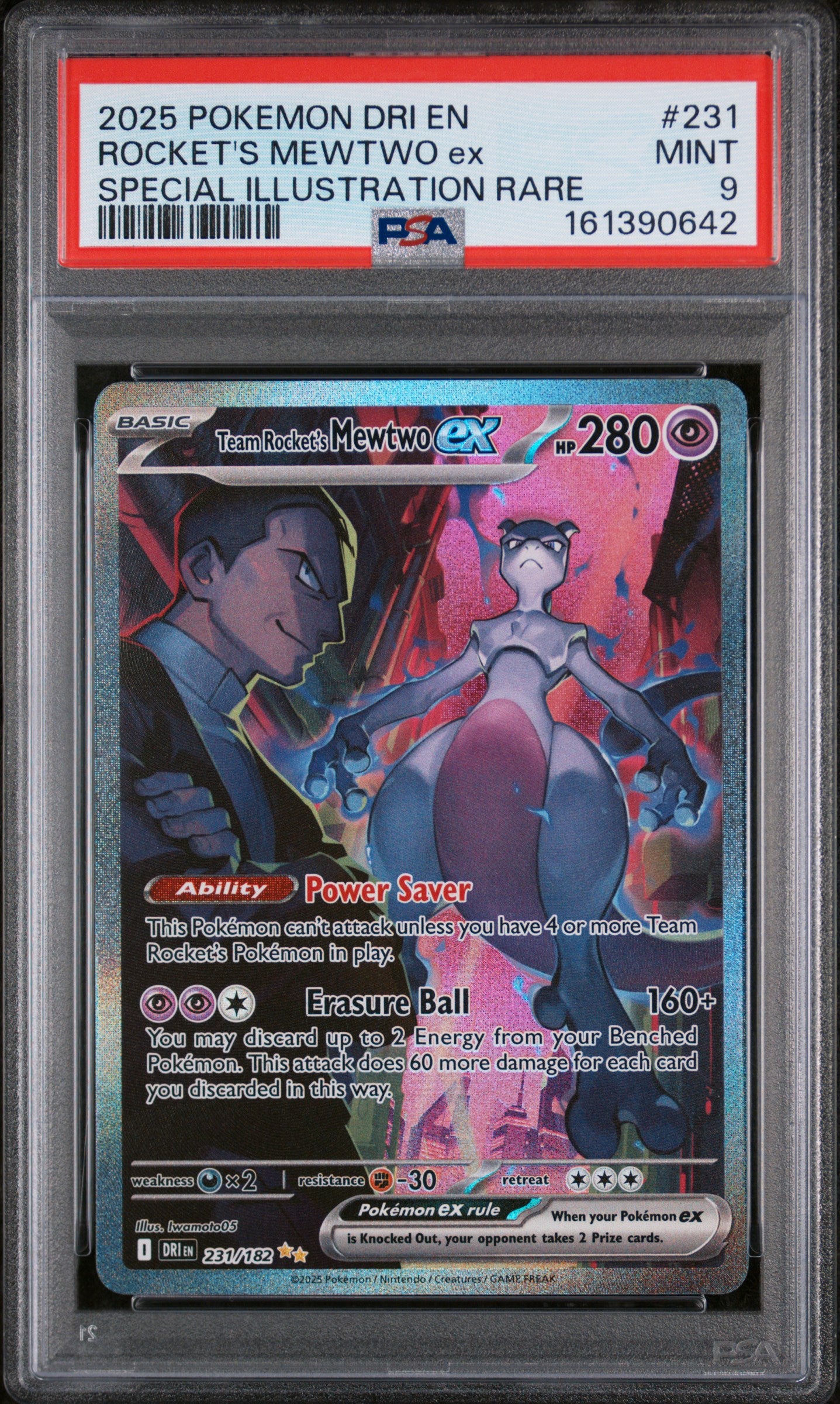 2025 Pokemon Dri En-Destined Rivals #231 S.I.R. Rocket's Mewtwo Ex PSA 9