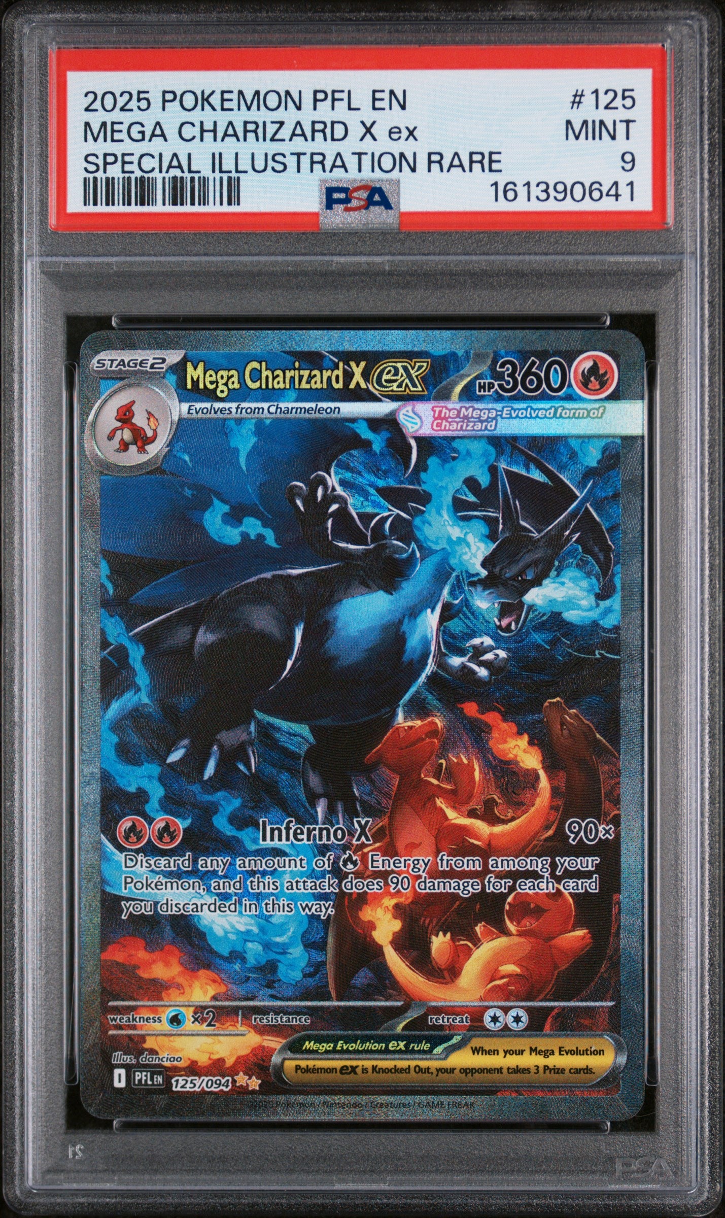 2025 Pokemon Pfl En-Phantasmal Flames #125 S.I.R. Mega Charizard X Ex PSA 9