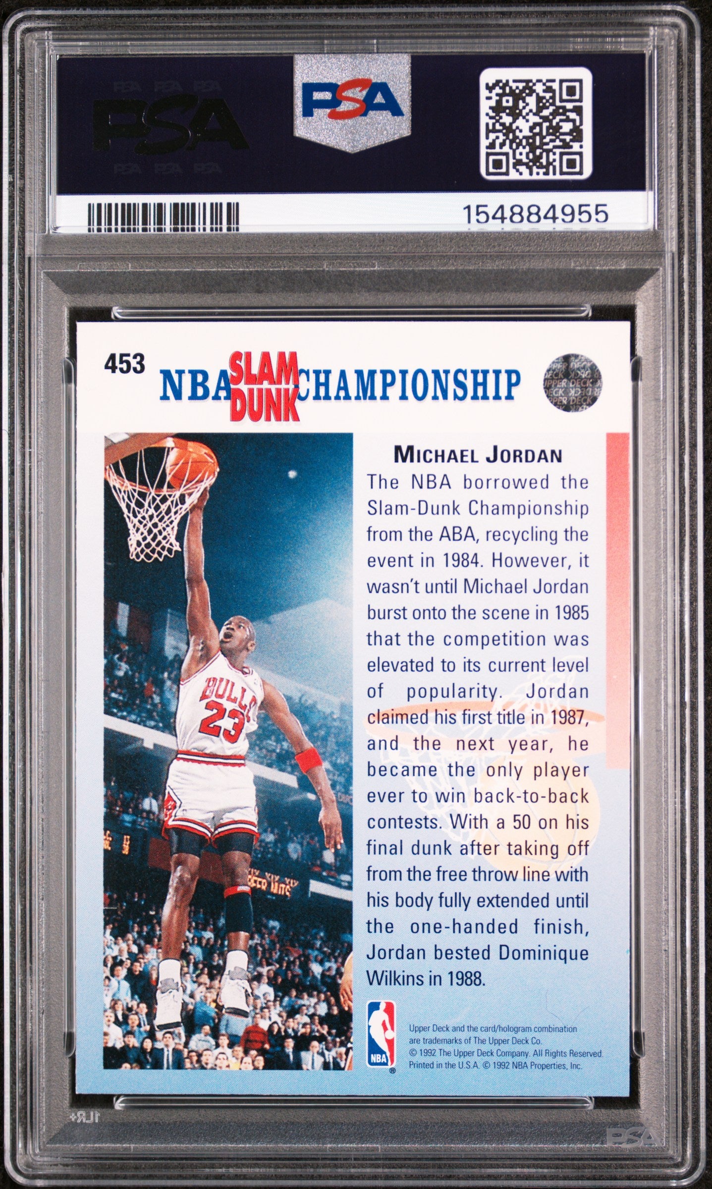 1992 Upper Deck #453 Correct, Champ.In 87 & 88 Michael Jordan PSA 9