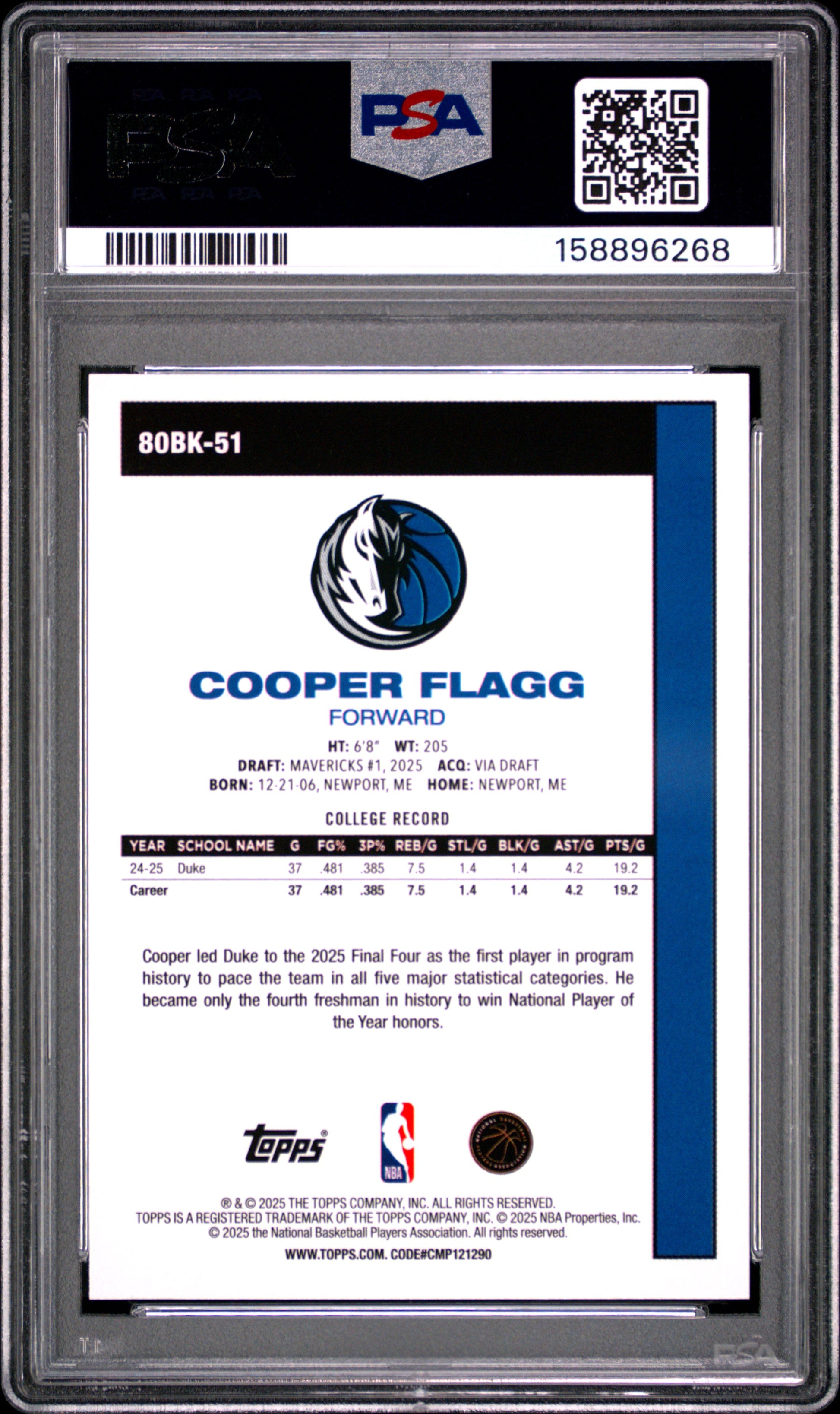 2025 Topps 1980-81 Topps Basketball #80BK-51 Cooper Flagg RC PSA 9