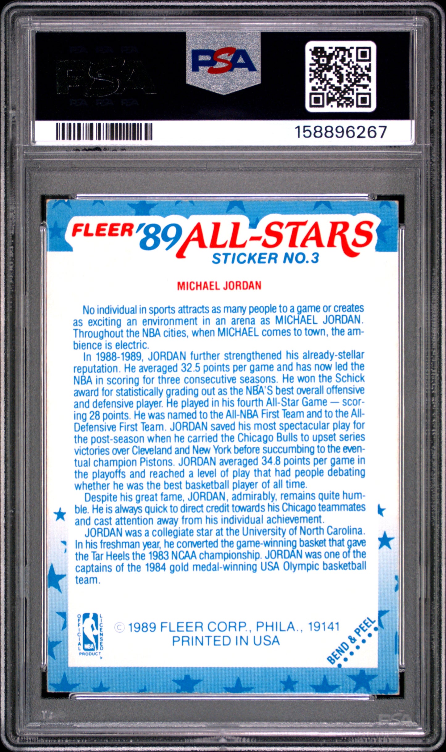 1989 Fleer Sticker #3 Michael Jordan PSA 5