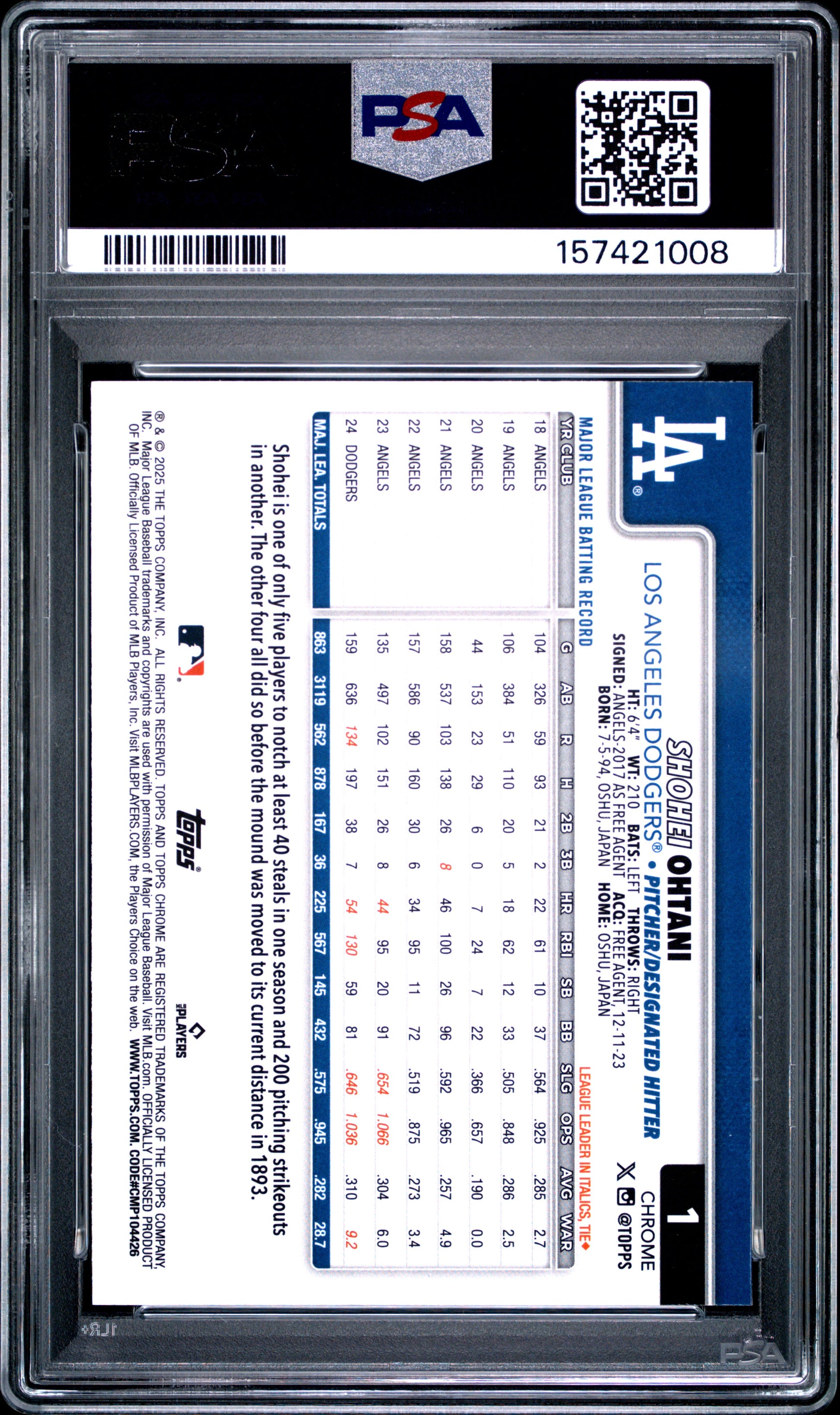 2025 Topps Chrome #1 Raywave Shohei Ohtani PSA 9