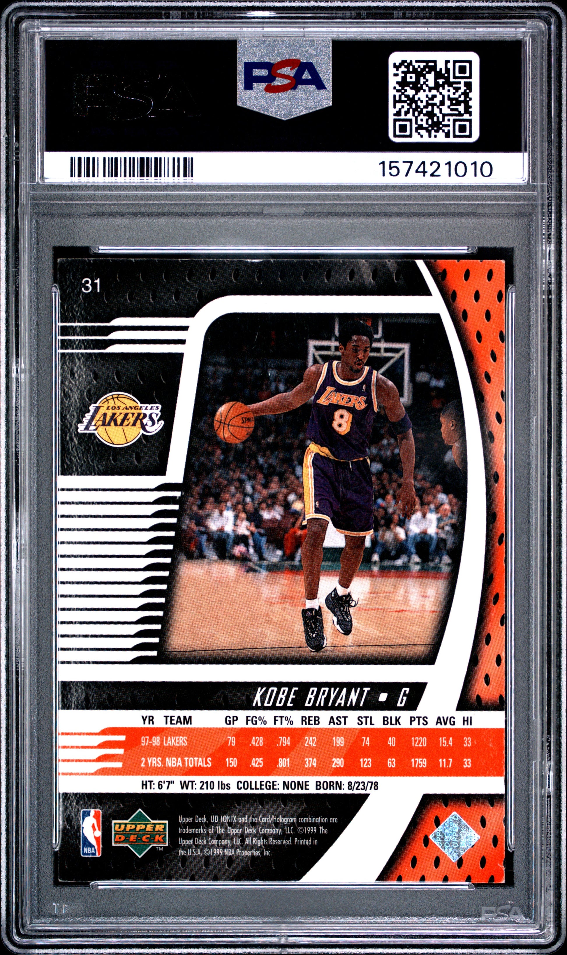 1998 Upper Deck Ionix #31 Kobe Bryant PSA 6