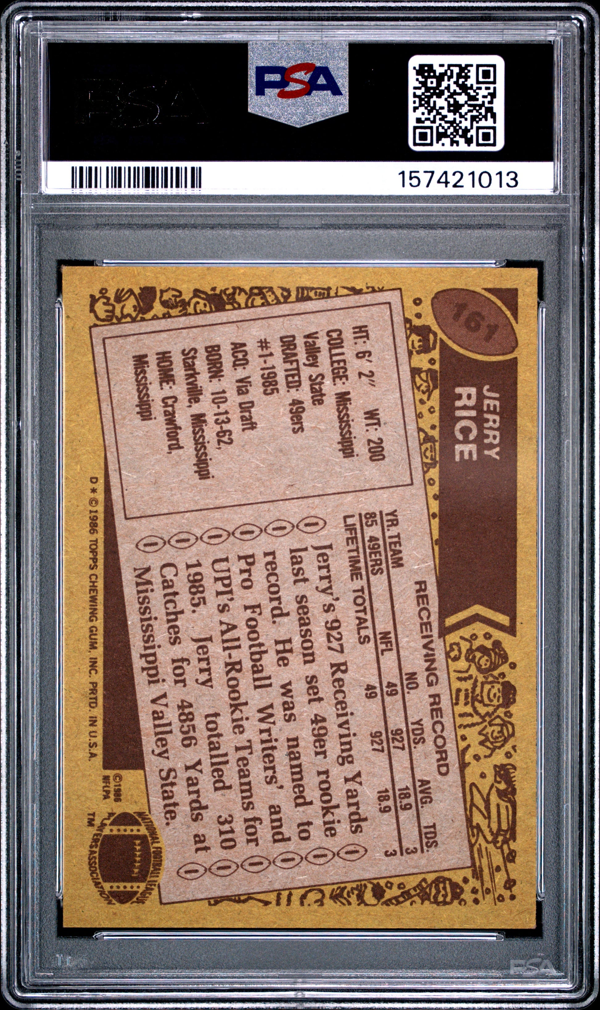 1986 Topps #161 Jerry Rice RC PSA 5