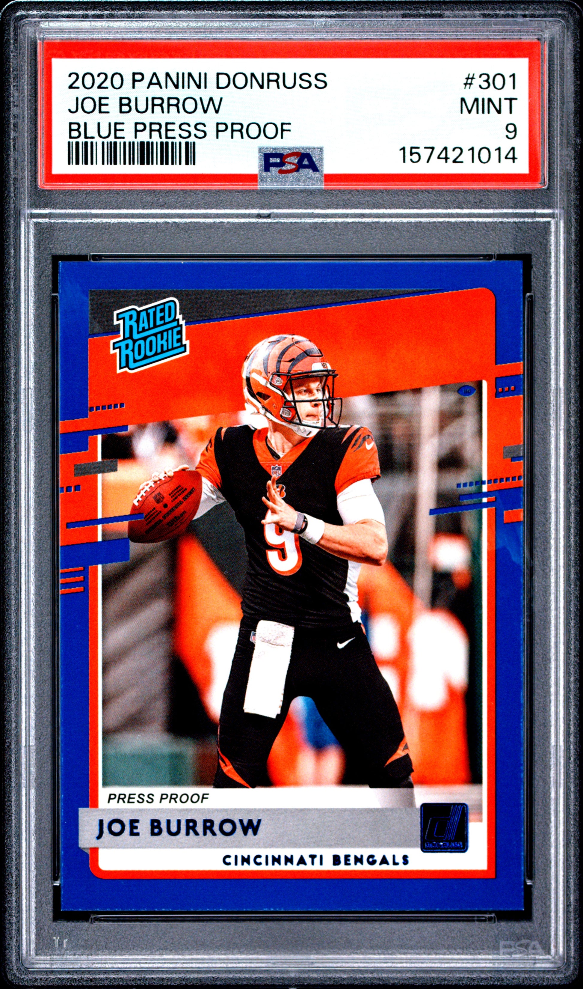 2020 Panini Donruss #301 Blue Press Proof Joe Burrow PSA 9