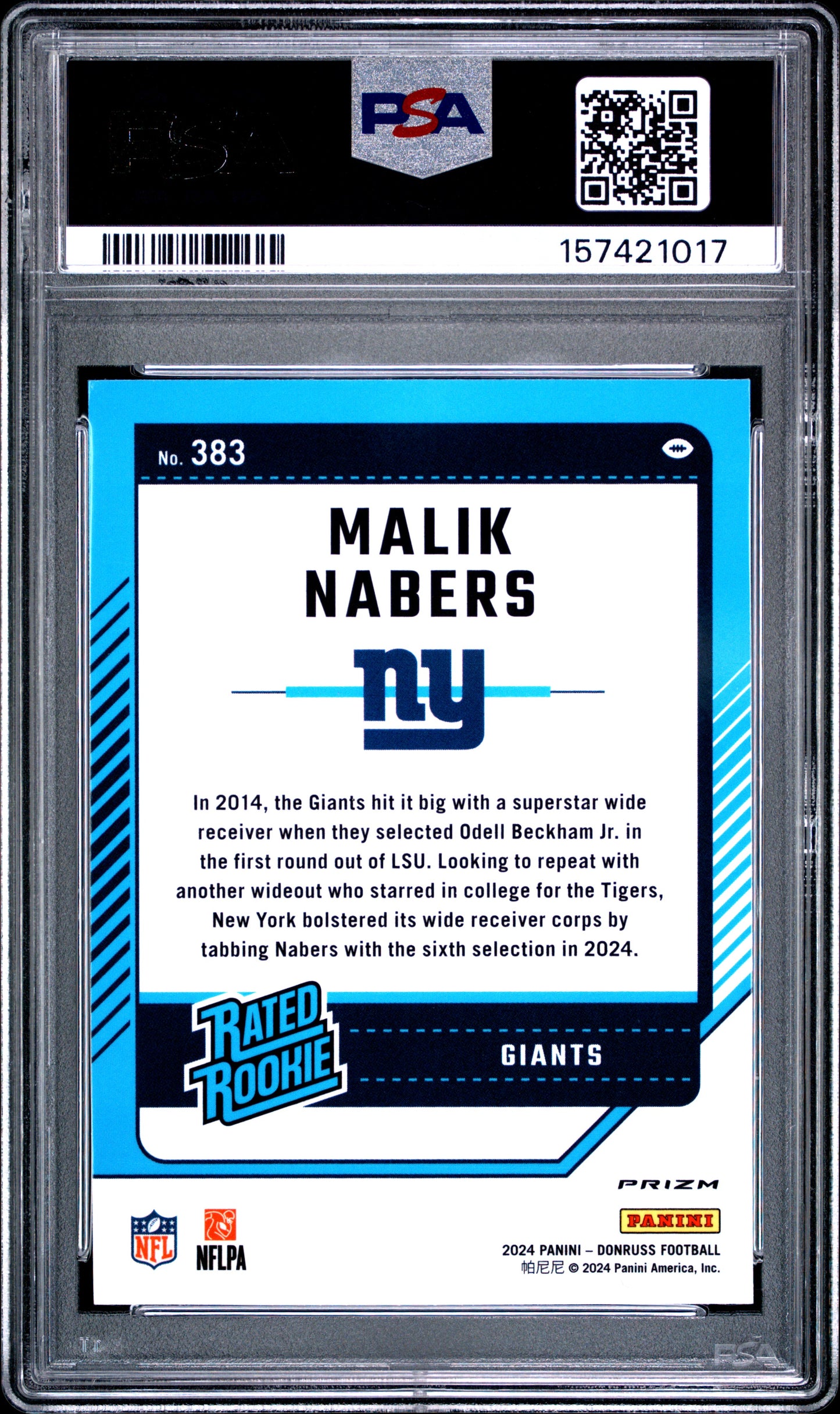 2024 Panini Donruss #383 Optic Preview-Red & Green Malik Nabers PSA 10
