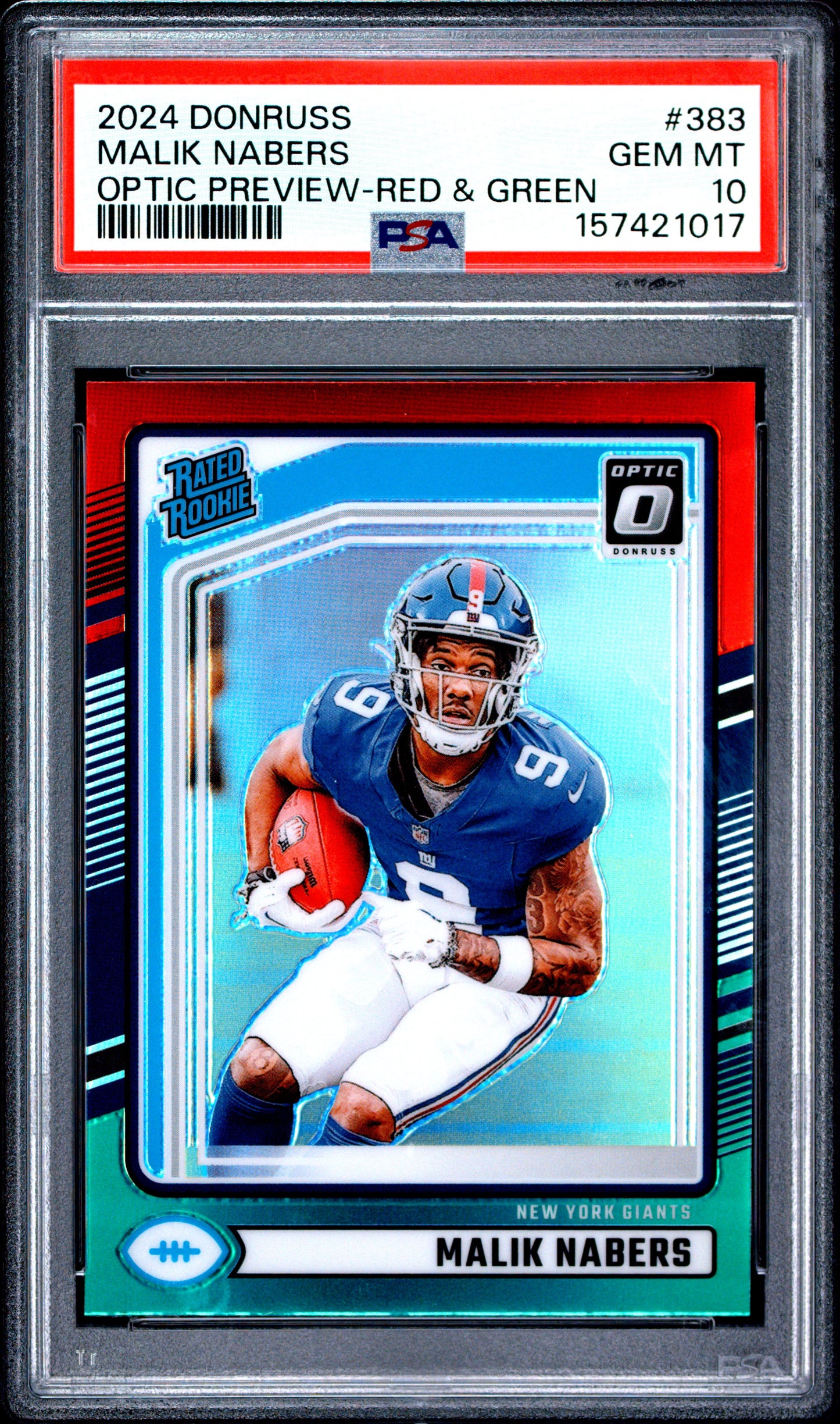 2024 Panini Donruss #383 Optic Preview-Red & Green Malik Nabers PSA 10