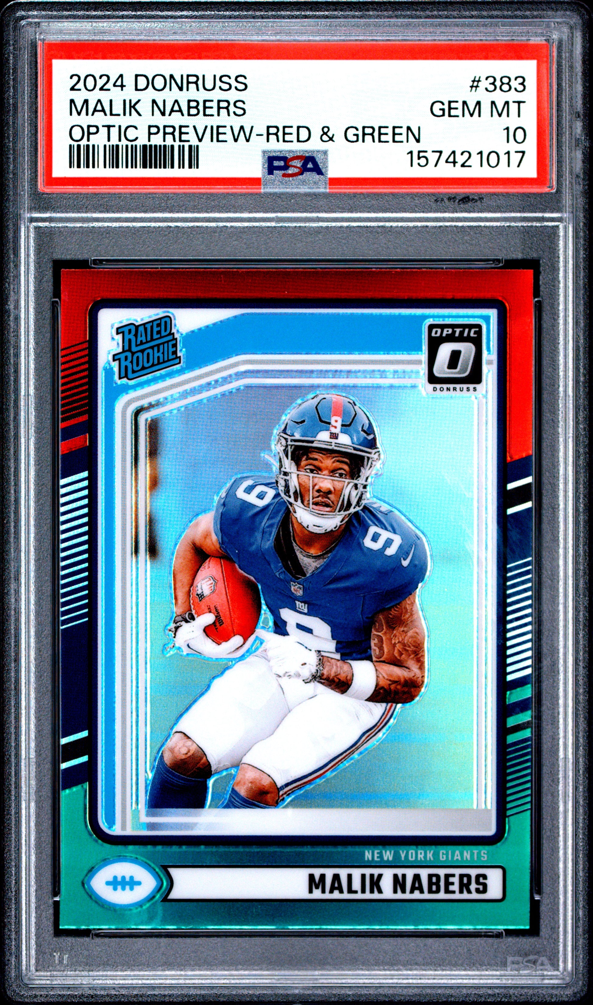 2024 Panini Donruss #383 Optic Preview-Red & Green Malik Nabers PSA 10