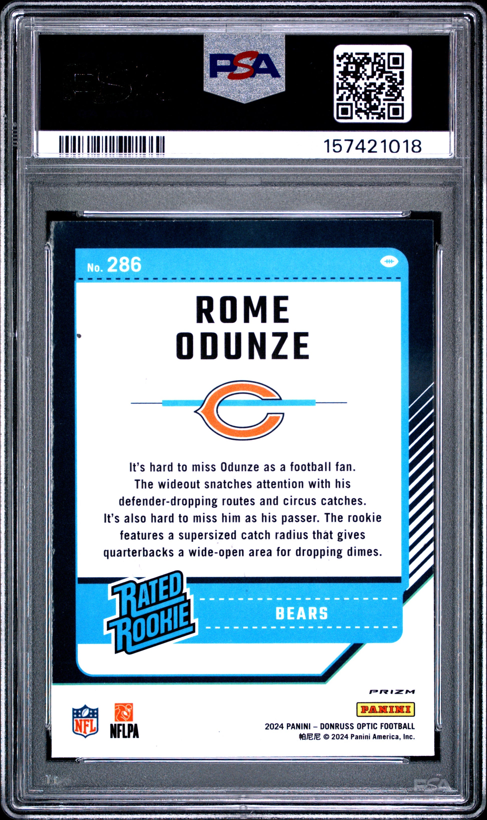 2024 Panini Donruss Optic #286 Blue Hyper Rome Odunze RC PSA 7