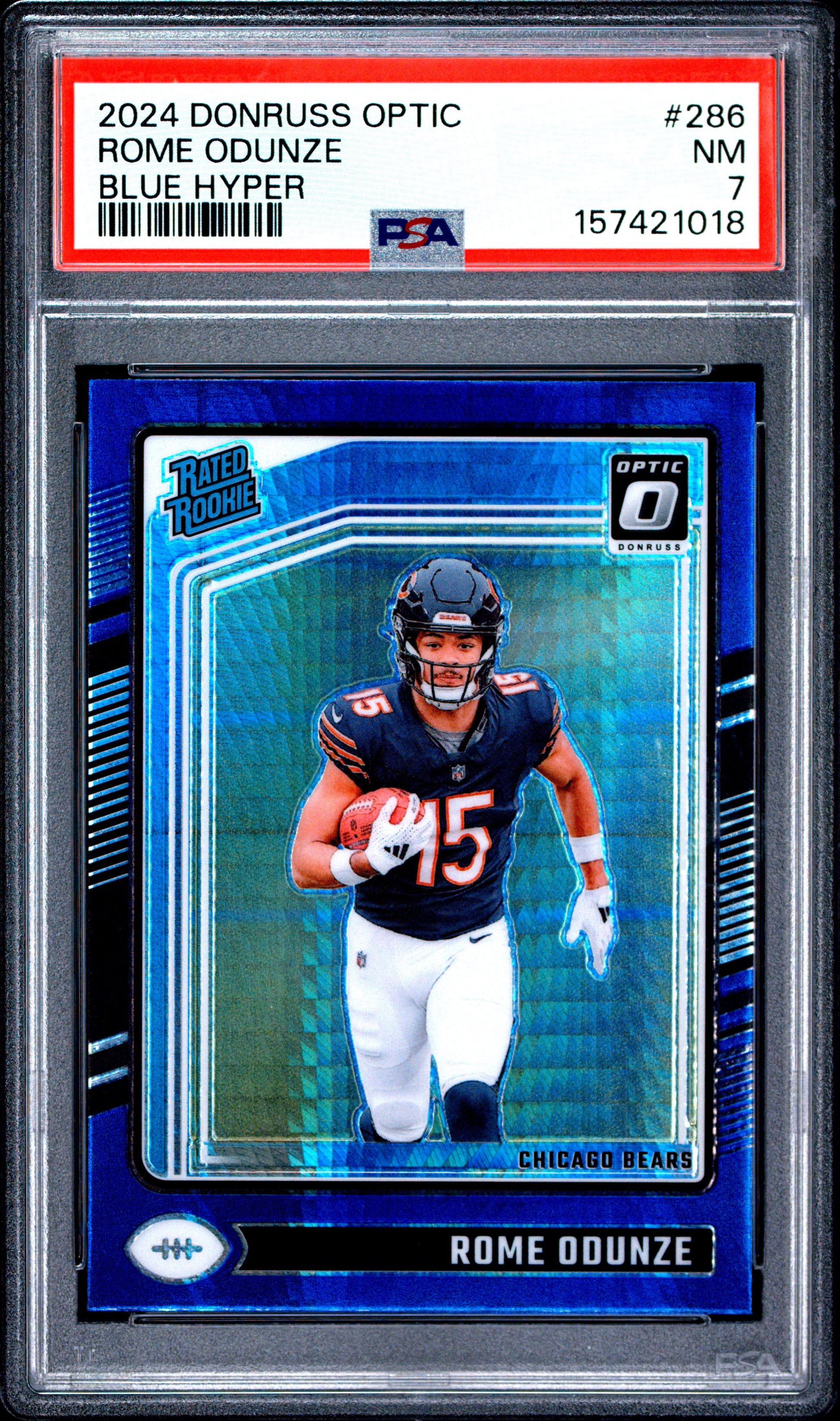 2024 Panini Donruss Optic #286 Blue Hyper Rome Odunze RC PSA 7