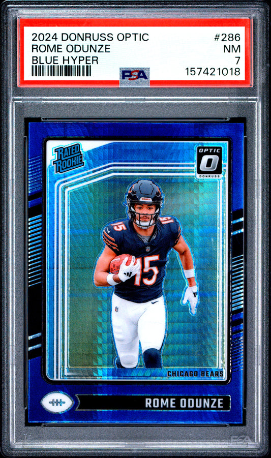 2024 Panini Donruss Optic #286 Blue Hyper Rome Odunze RC PSA 7