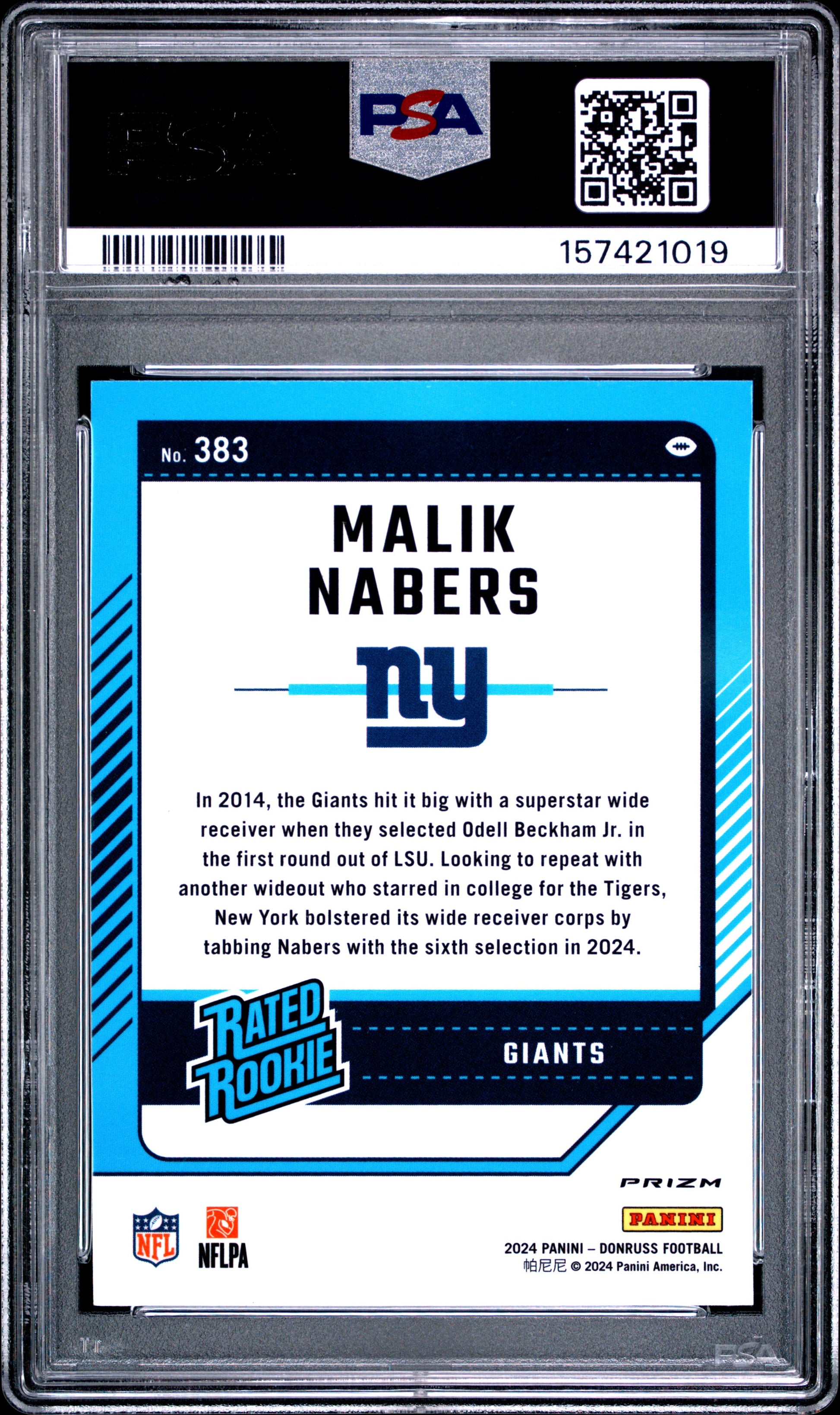 2024 Panini Donruss #383 Optic Preview-Pink Malik Nabers RC PSA 10