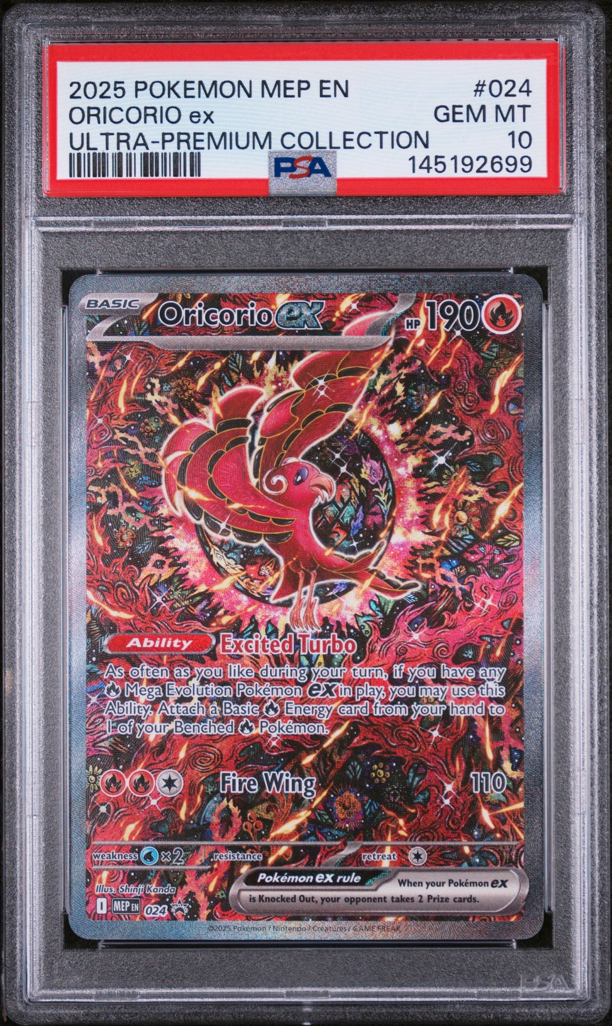 2025 Pokemon MEP EN #024 Oricorio Ex Ultra-Premium Collection PSA 10