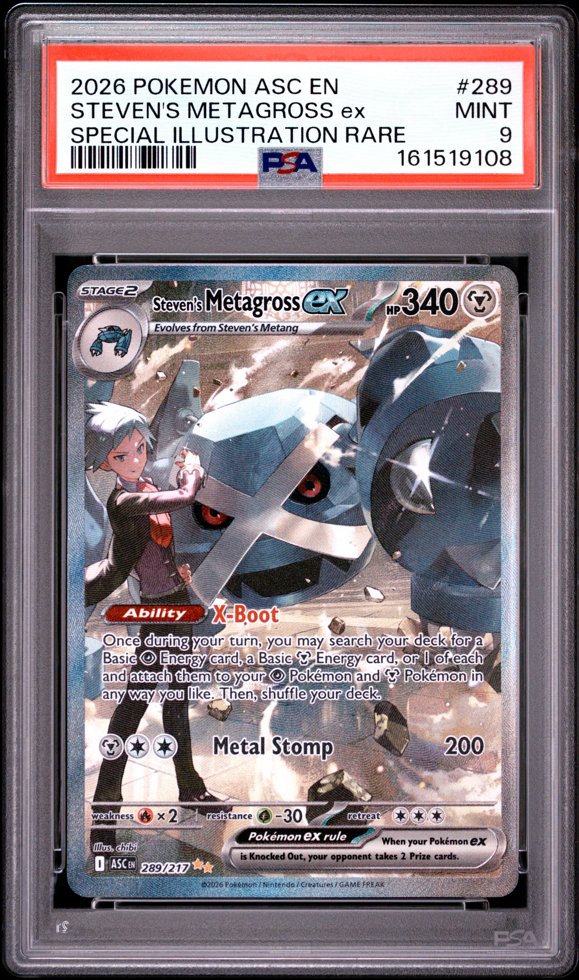2026 Pokemon Asc En-Ascended Heroes #289 S.I.R. Steven's Metagross Ex PSA 9