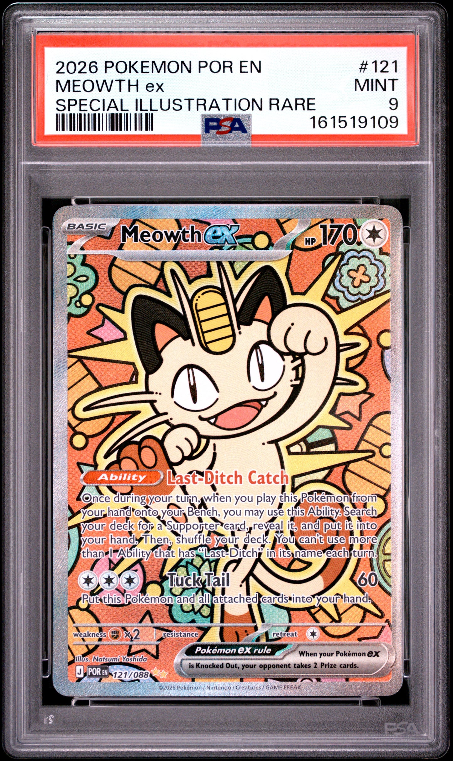 2026 Pokemon Por En-Perfect Order #121 Special Illustration Rare Meowth Ex PSA 9