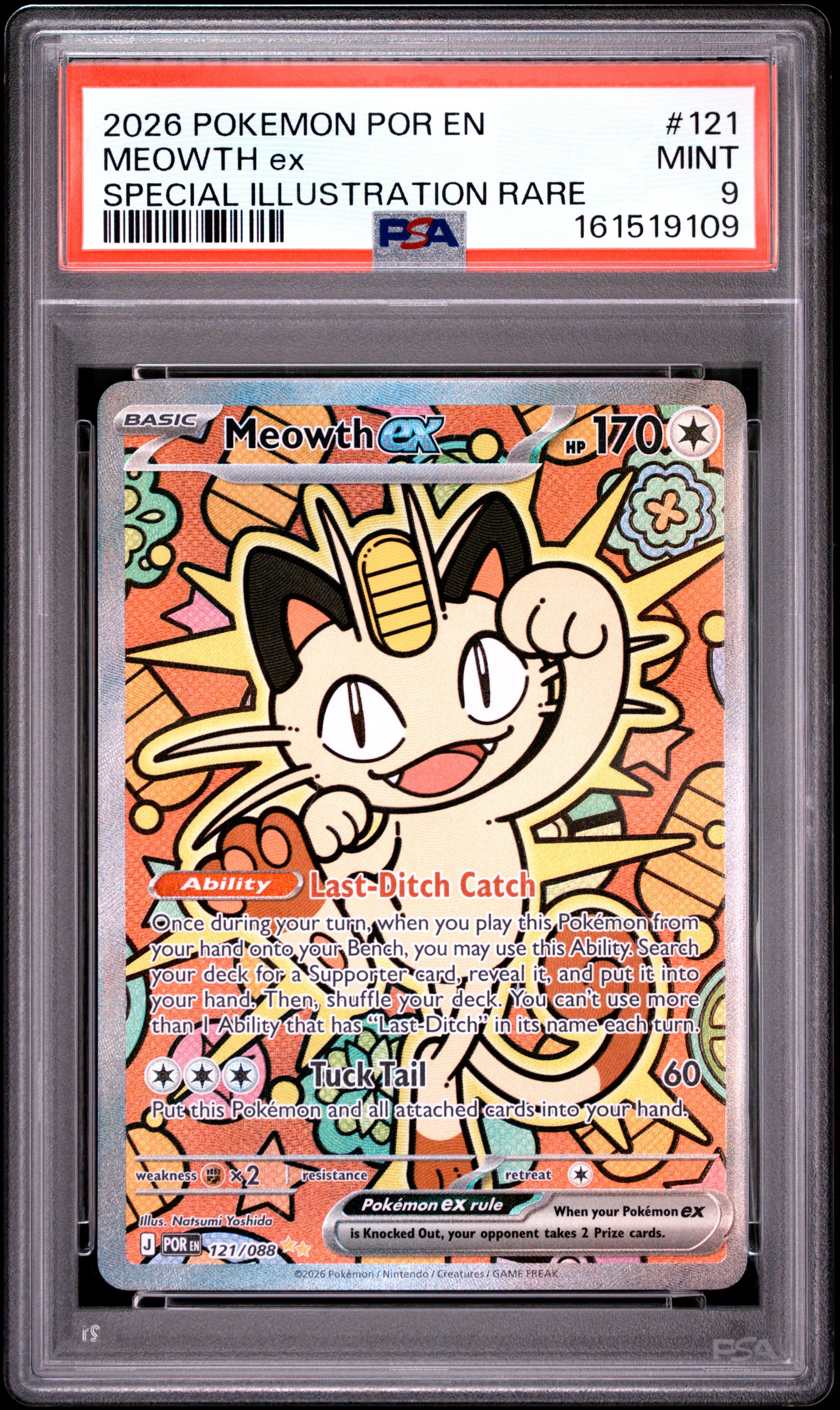 2026 Pokemon Por En-Perfect Order #121 Special Illustration Rare Meowth Ex PSA 9