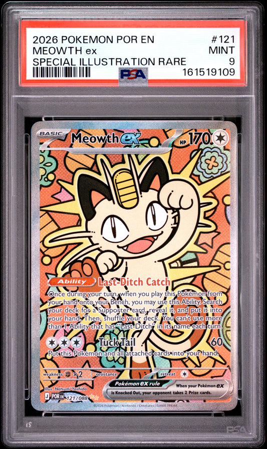 2026 Pokemon Por En-Perfect Order #121 Special Illustration Rare Meowth Ex PSA 9