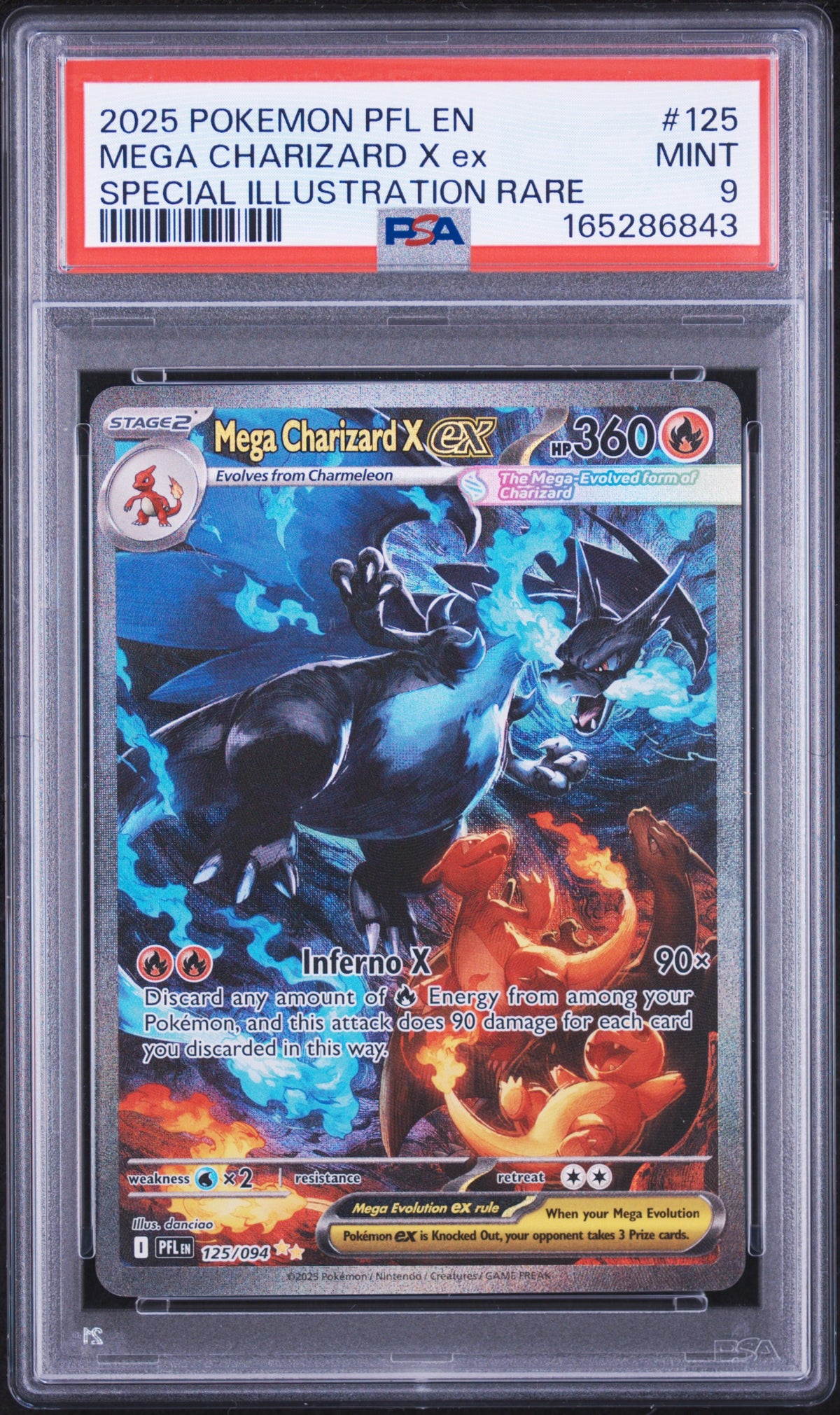 2025 Pokemon Pfl En-Phantasmal Flames #125 S.I.R. Mega Charizard X Ex PSA 9