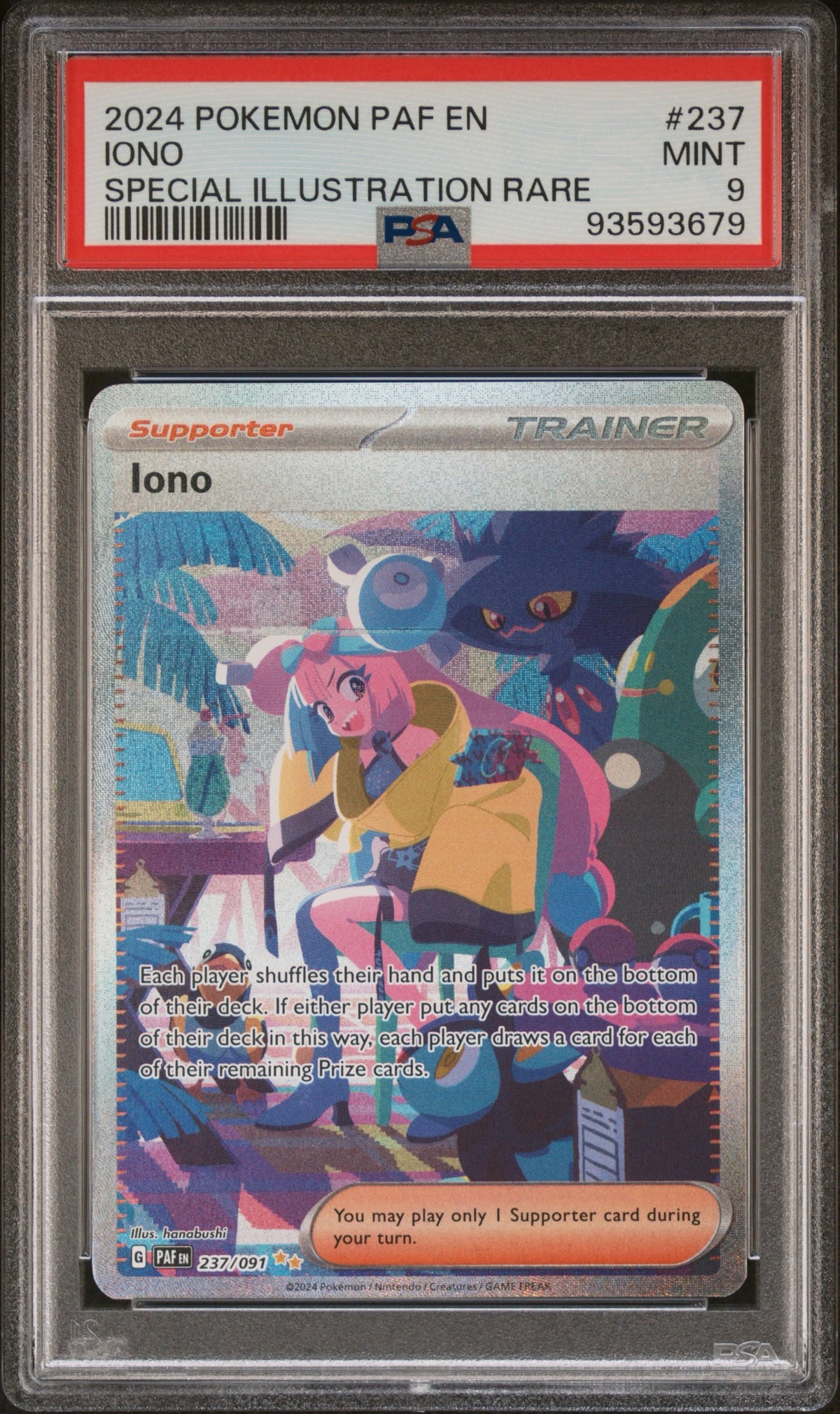 2024 Pokemon PAF EN #237 Iono Special Illustration Rare PSA 9