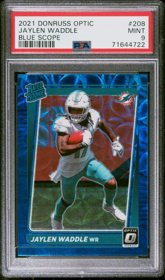 2021 Donruss Optic #208 Jaylen Waddle Blue Scope RC PSA 9