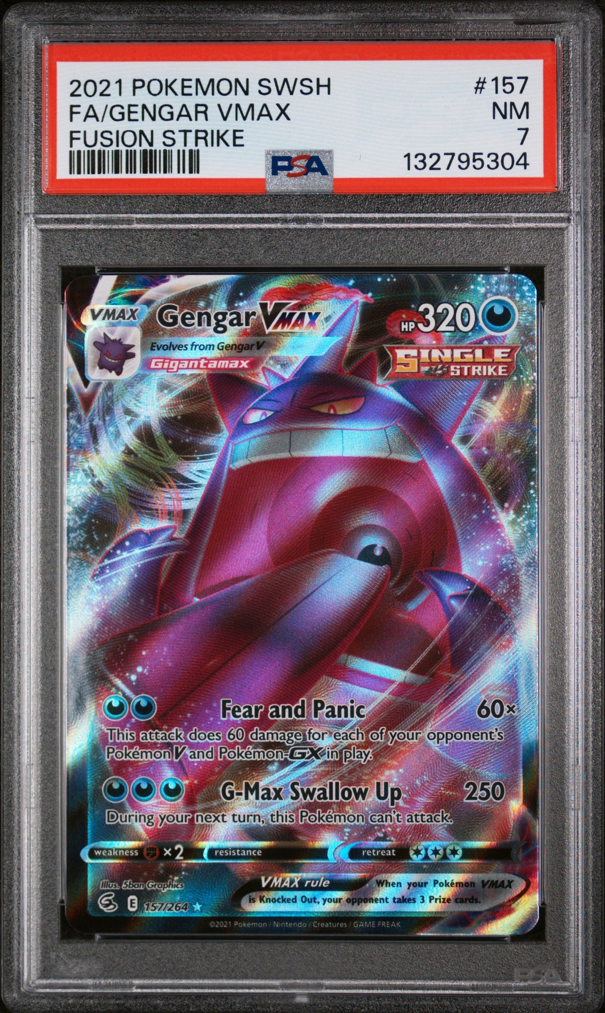 2021 Pokemon SWSH #157 FA/Gengar VMax Fusion Strike PSA 7