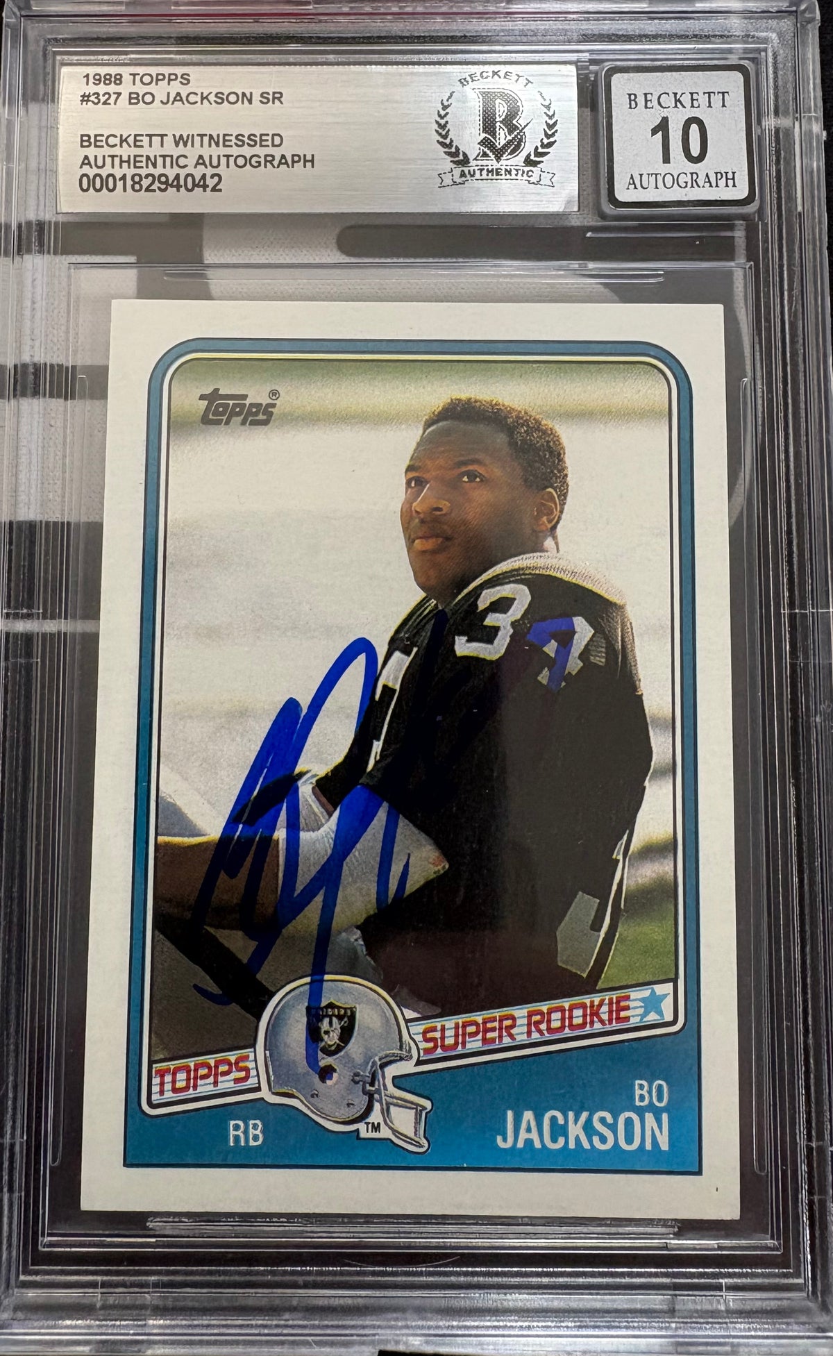1988 Topps Bo Jackson Beckett Witnessed Authentic Autograph- Beckett 10 autograph