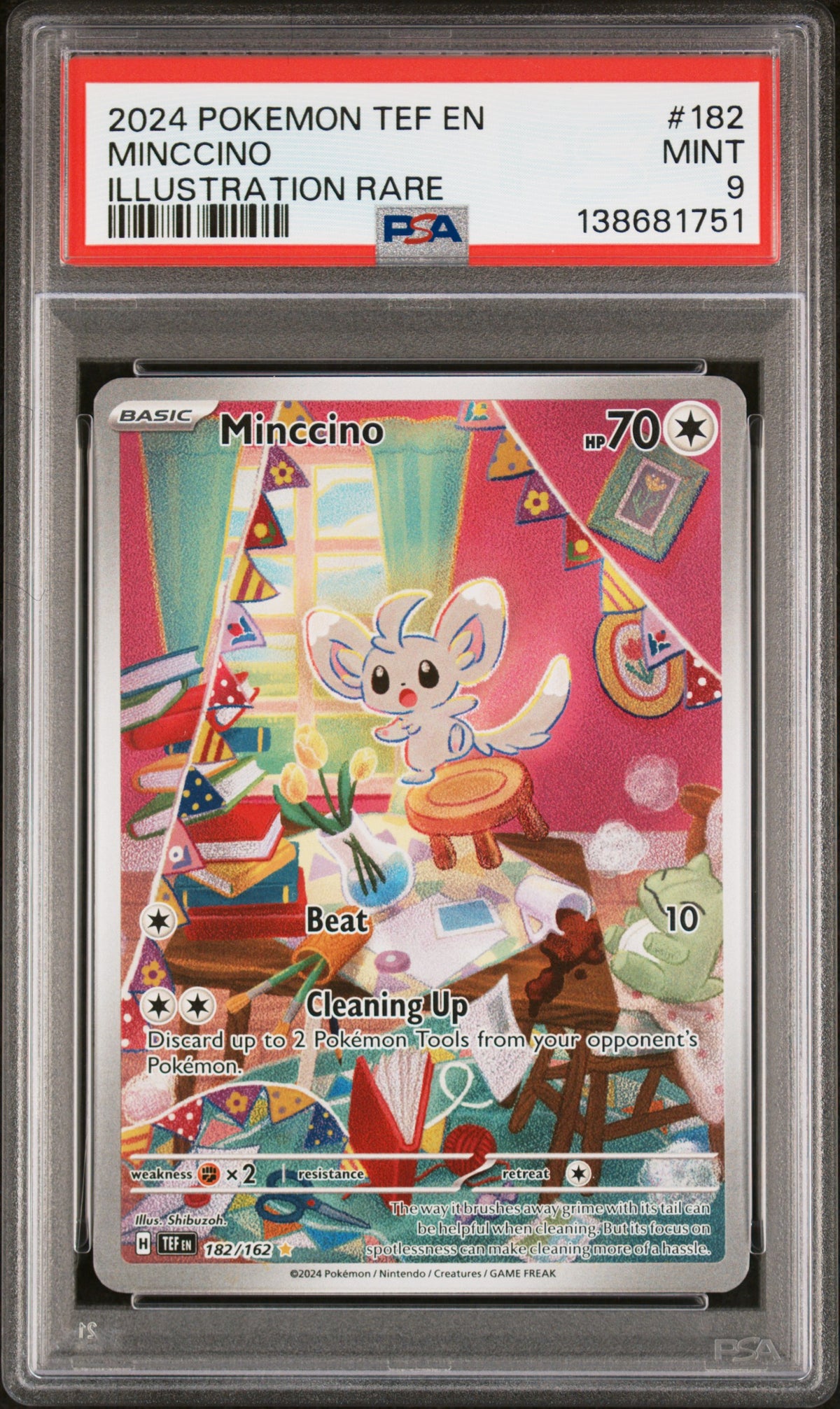 2024 Pokemon Tef En-Temporal Forces #182 Illustration Rare Minccino PSA 9