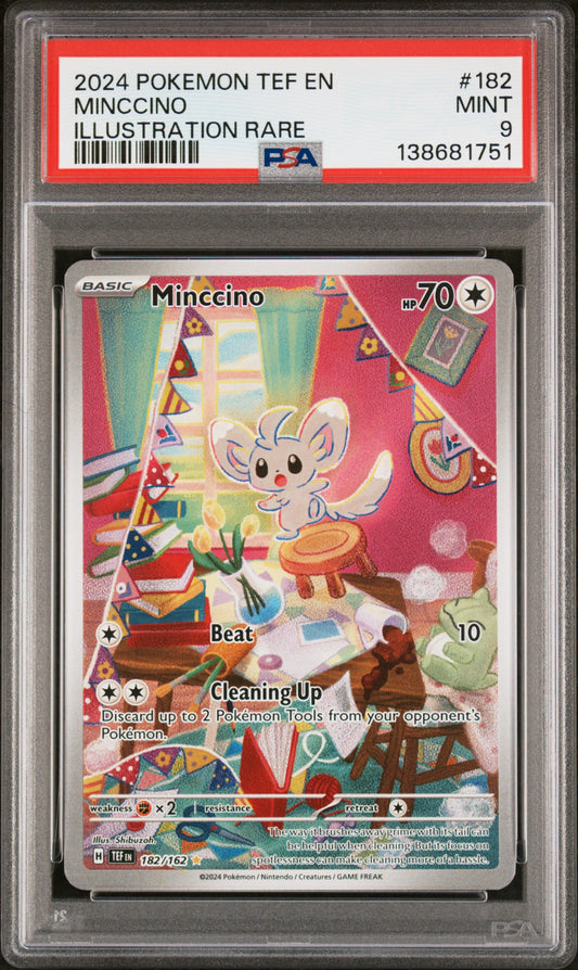 2024 Pokemon Tef En-Temporal Forces #182 Illustration Rare Minccino PSA 9