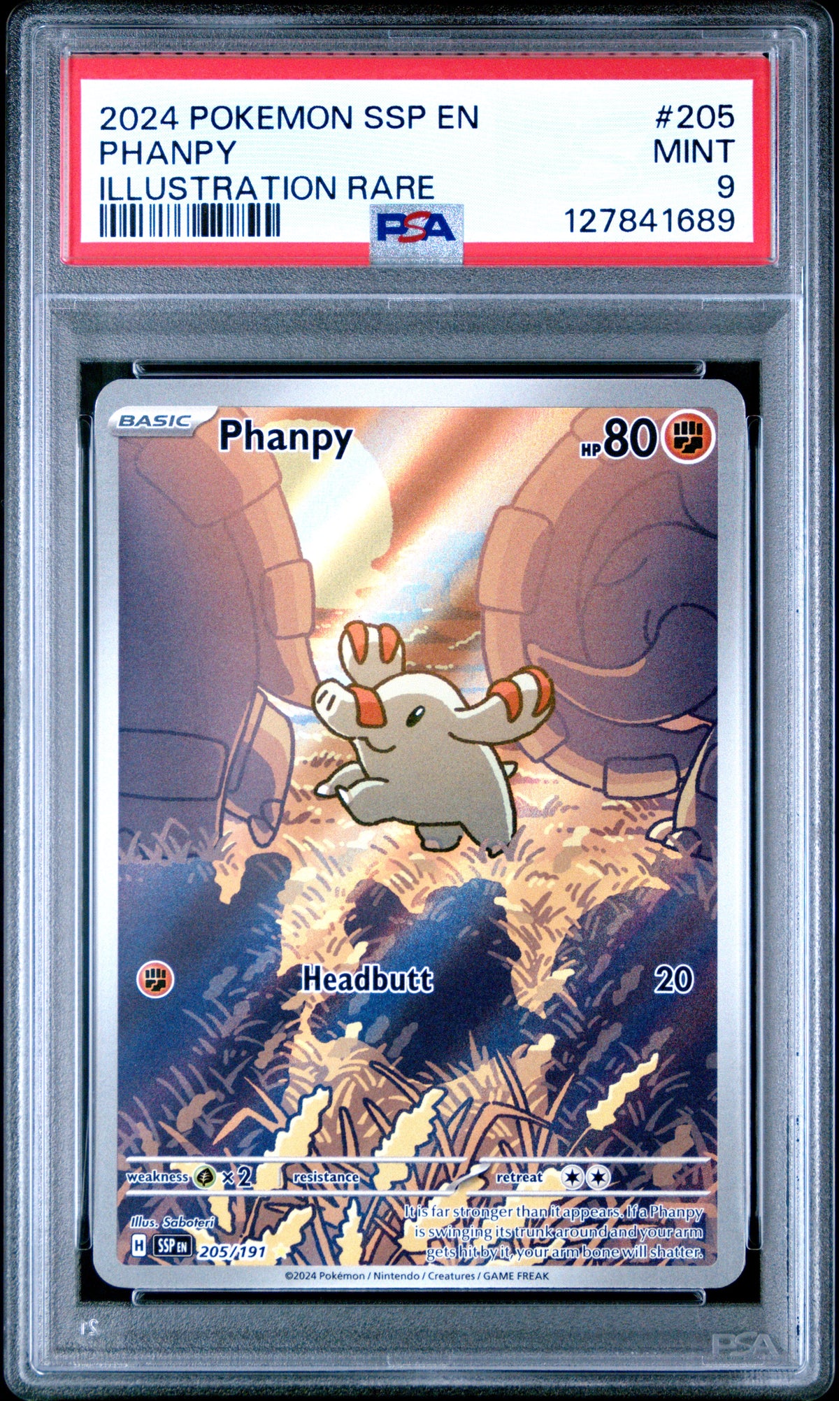 2024 Pokemon Ssp En-Surging Sparks #205 Illustration Rare Phanpy PSA 9