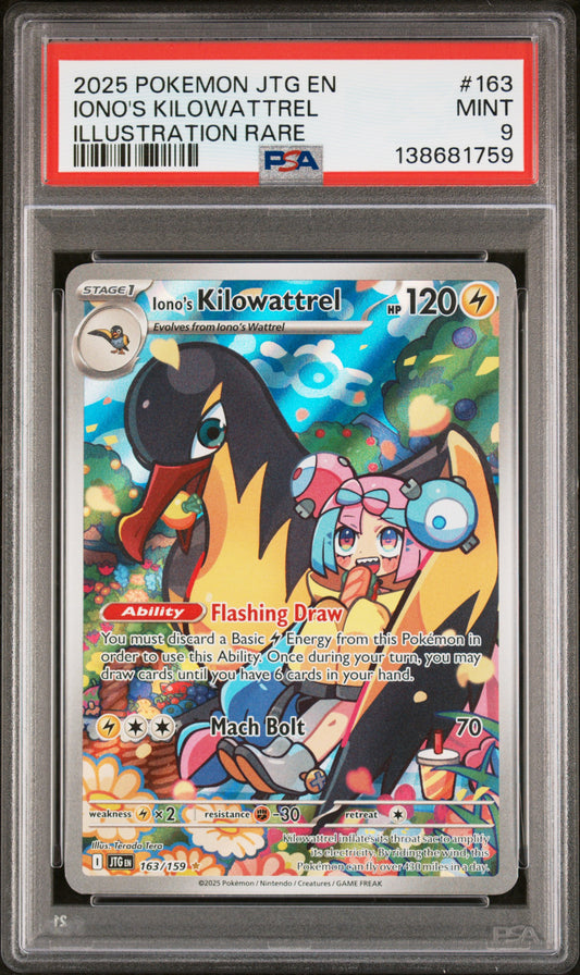 2025 Pokemon Jtg En-Journey Together #163 Ill. Rare Iono's Kilowattrel PSA 9