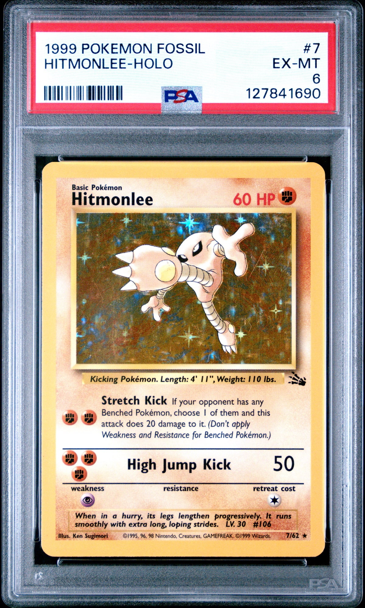 1999 Pokemon Fossil #7 Hitmonlee-Holo PSA 6